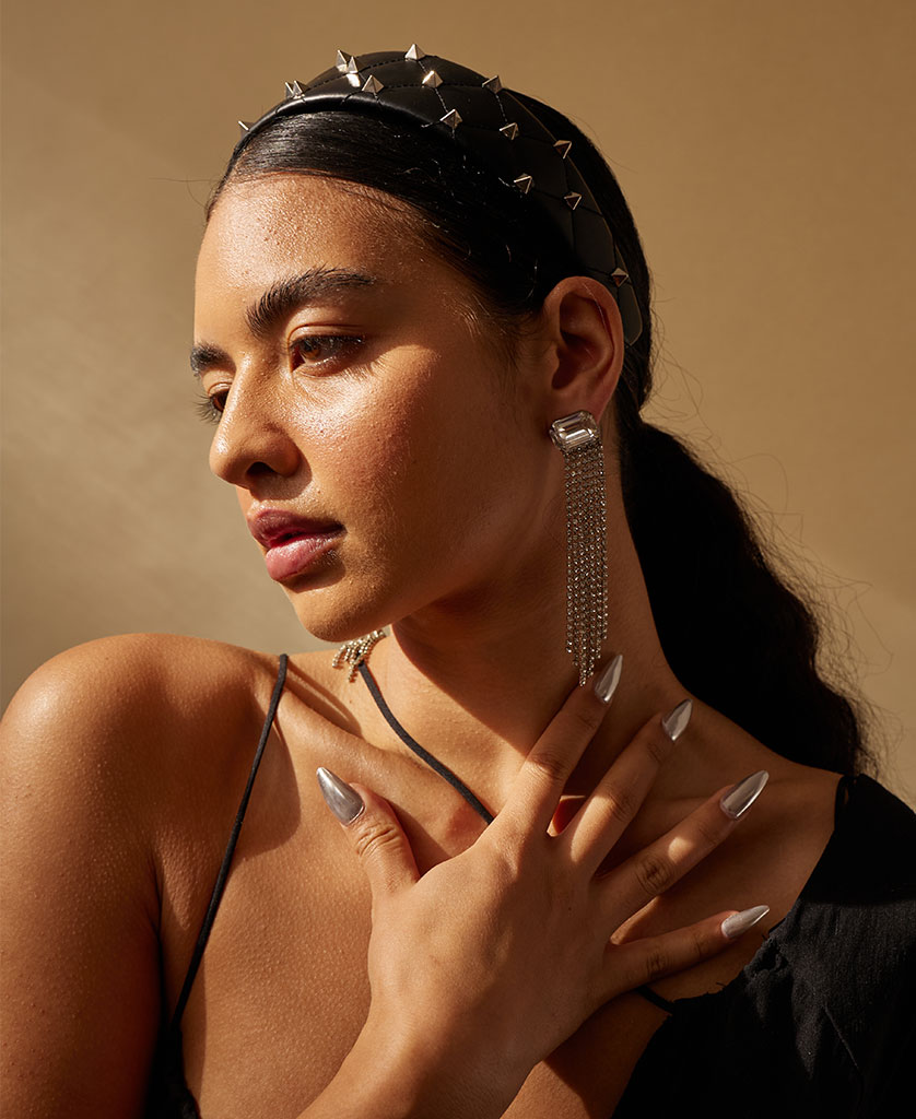 ZARAH QUILTED HEADBAND - BLACK LEATHER