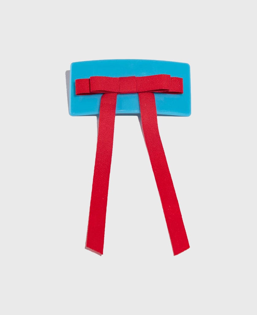 BOW BARRETTE - BLUE + RED
