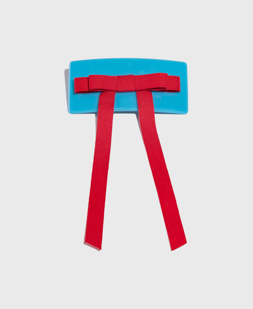 BOW BARRETTE - BLUE + RED