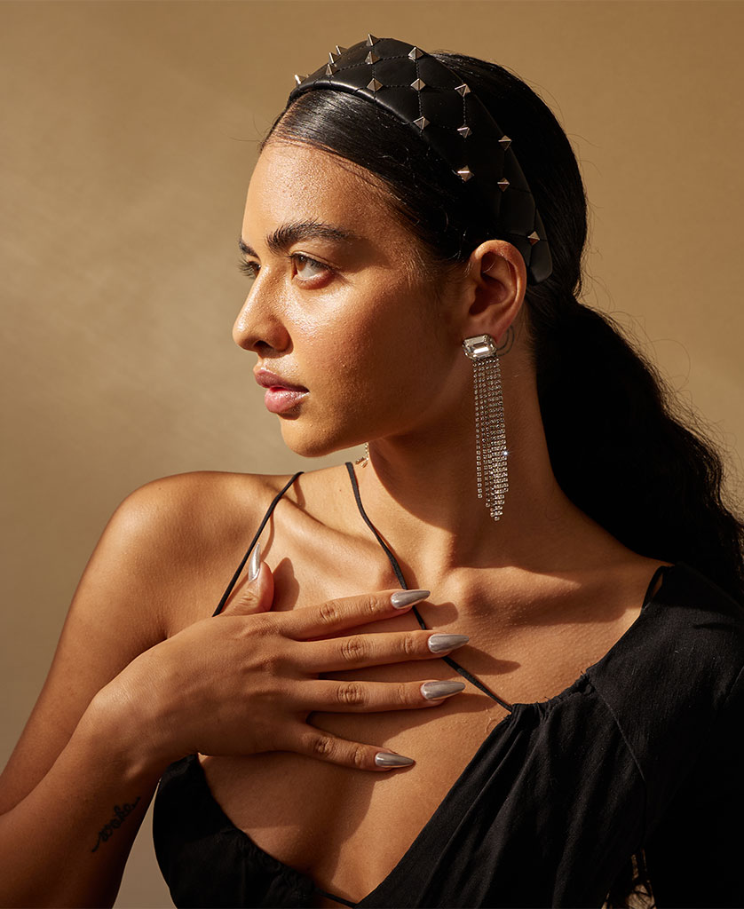 ZARAH QUILTED HEADBAND - BLACK LEATHER