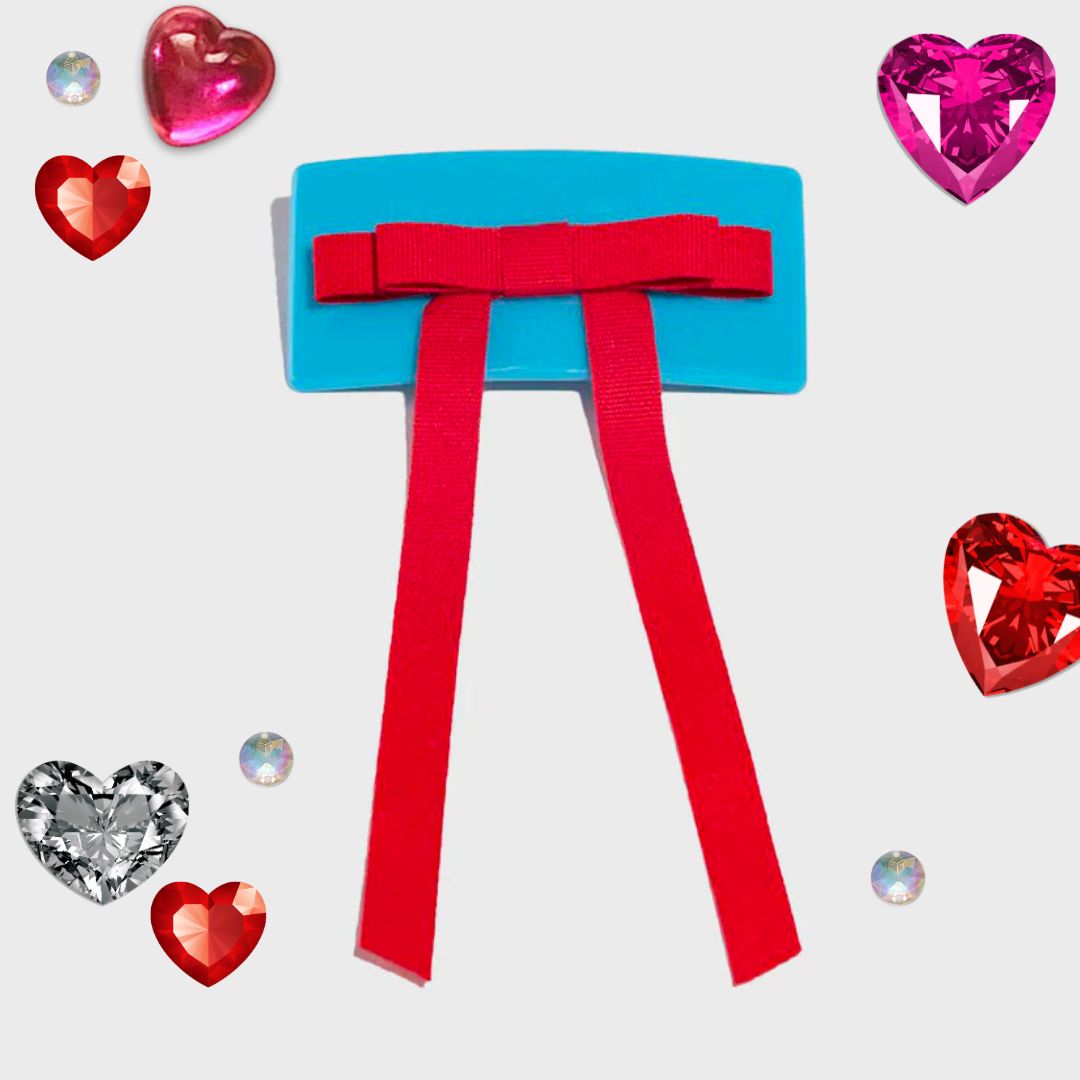 BOW BARRETTE - BLUE + RED