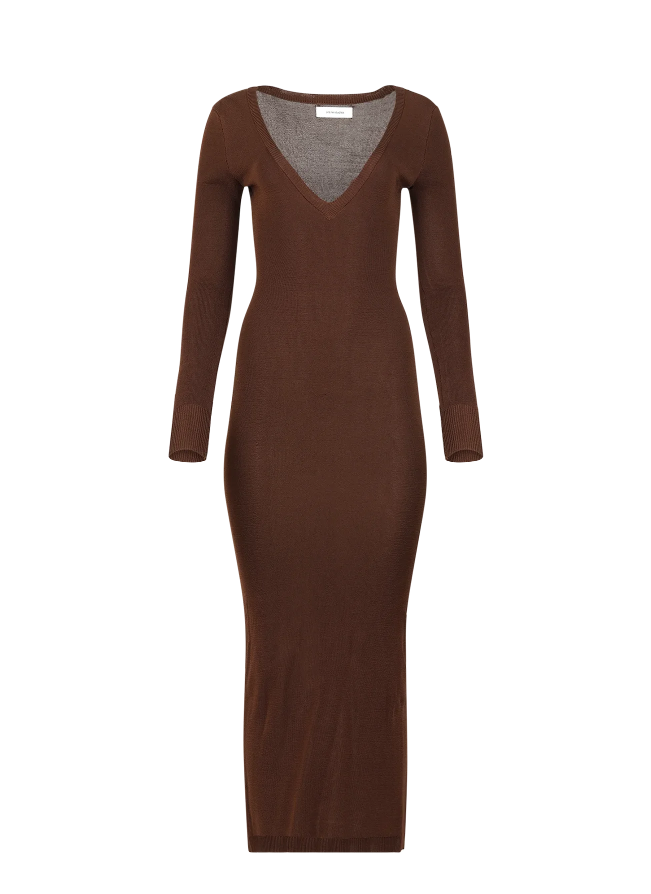LONG SLEEVE V NECK MIDI CHOCOLATE