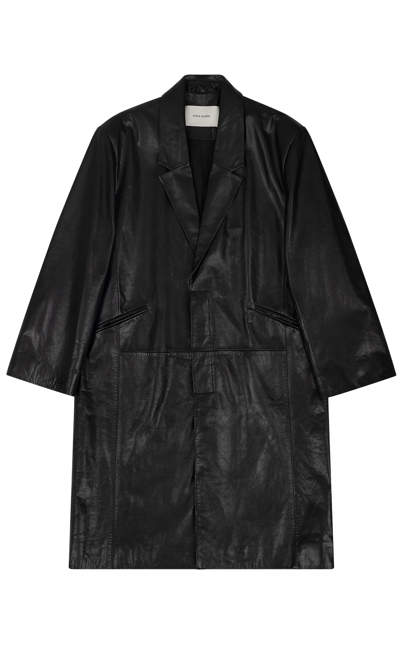 SINGLE BREASTED LEATHER COAT BLACK LEATHER