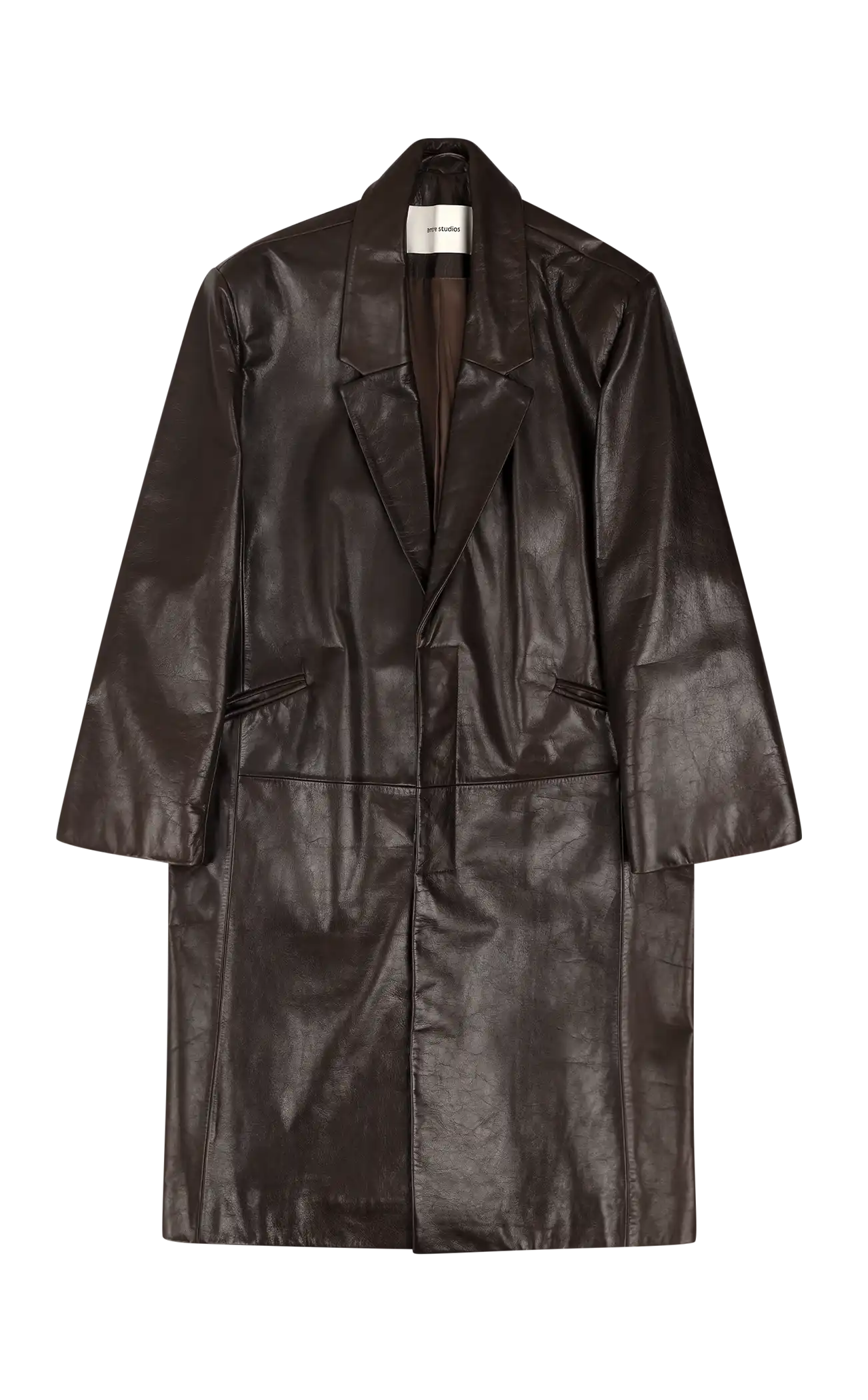 SINGLE BREASTED LEATHER COAT DARK BROWN