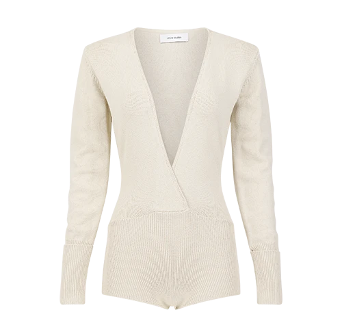 DEEP V KNIT BODYSUIT SAND