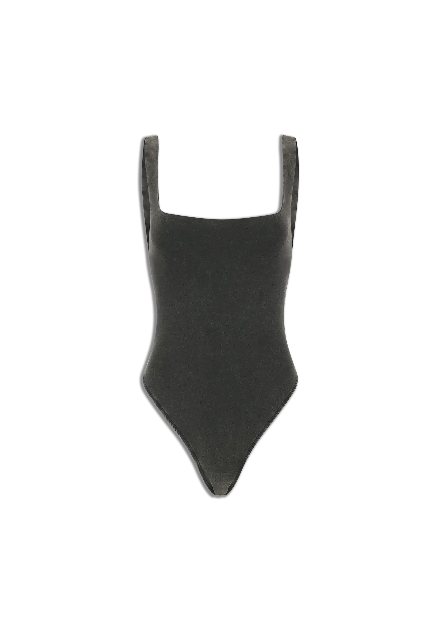 SQUARE NECK BODYSUIT - COTTON SPANDEX WASHED BLACK