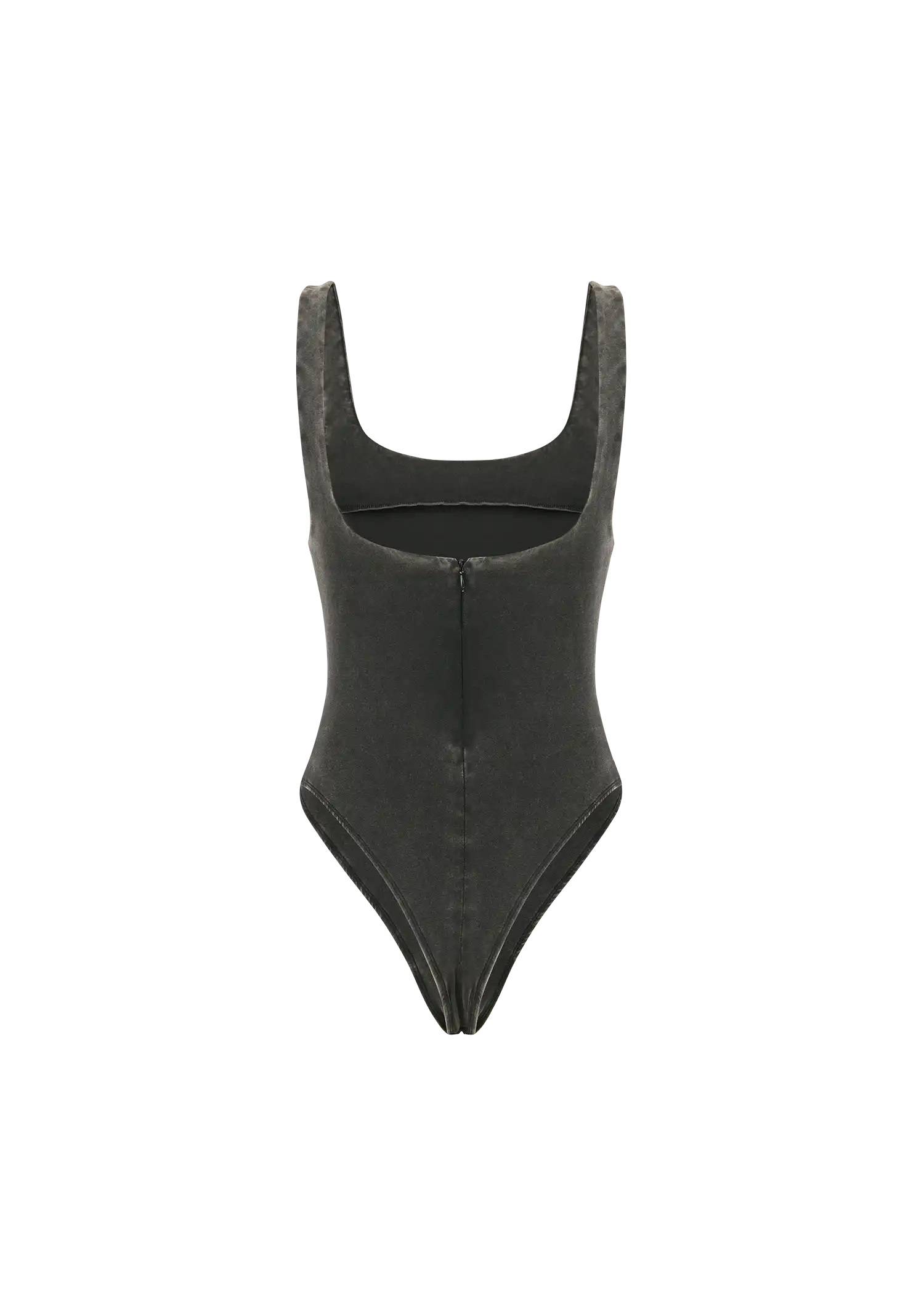 SQUARE NECK BODYSUIT - COTTON SPANDEX WASHED BLACK