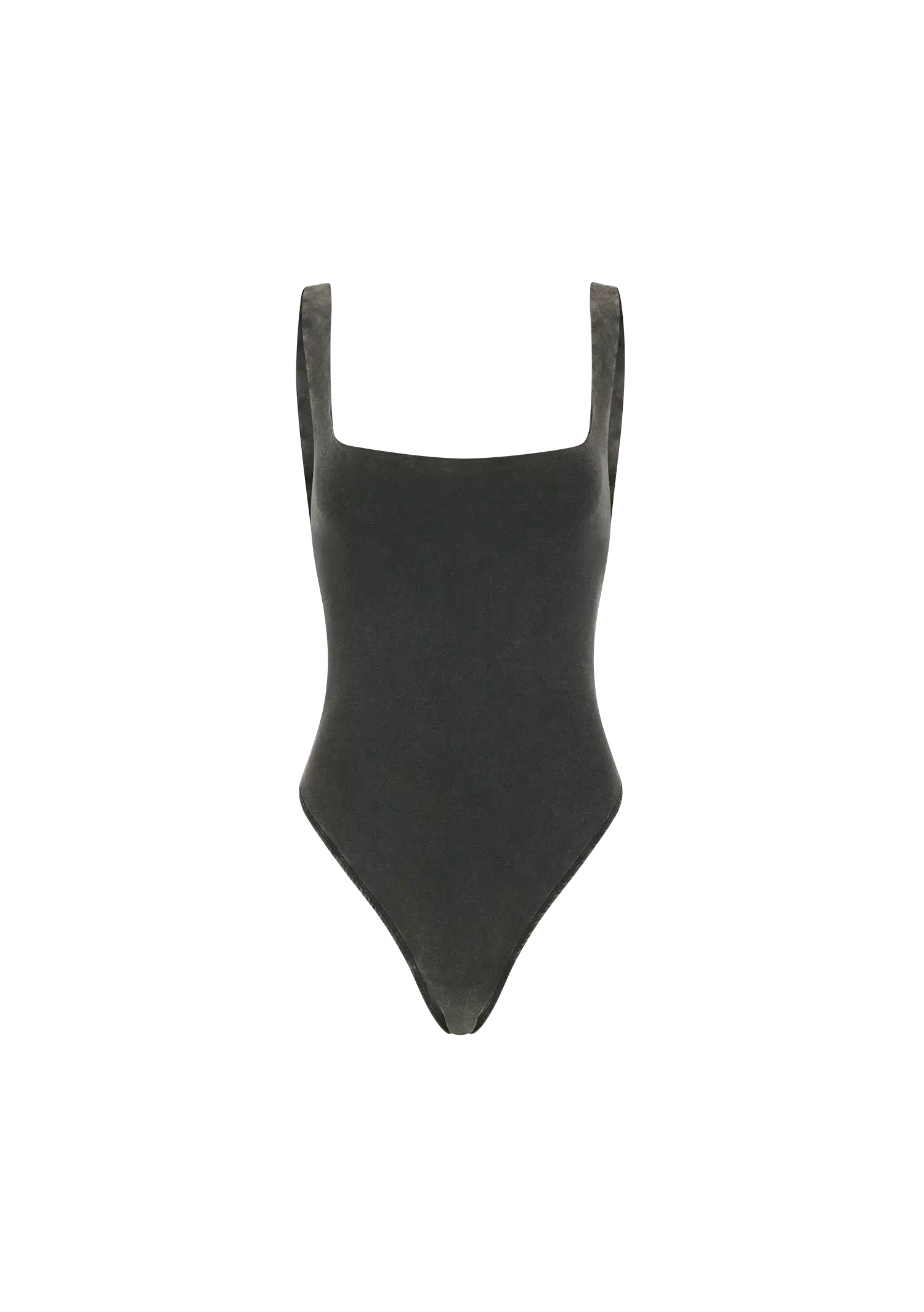 SQUARE NECK BODYSUIT - COTTON SPANDEX WASHED BLACK