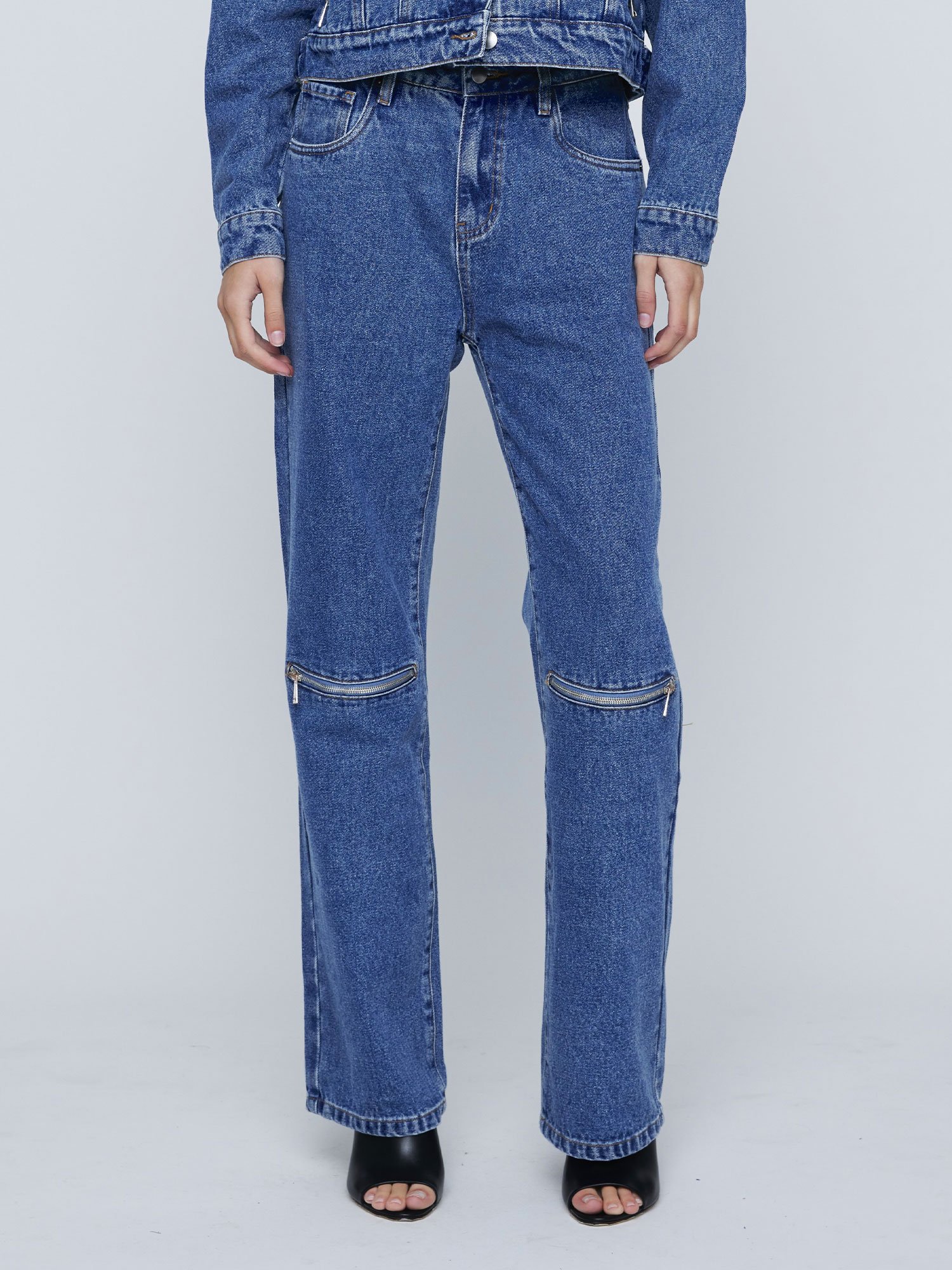 ZIPPER KNEE JEANS - INDIGO