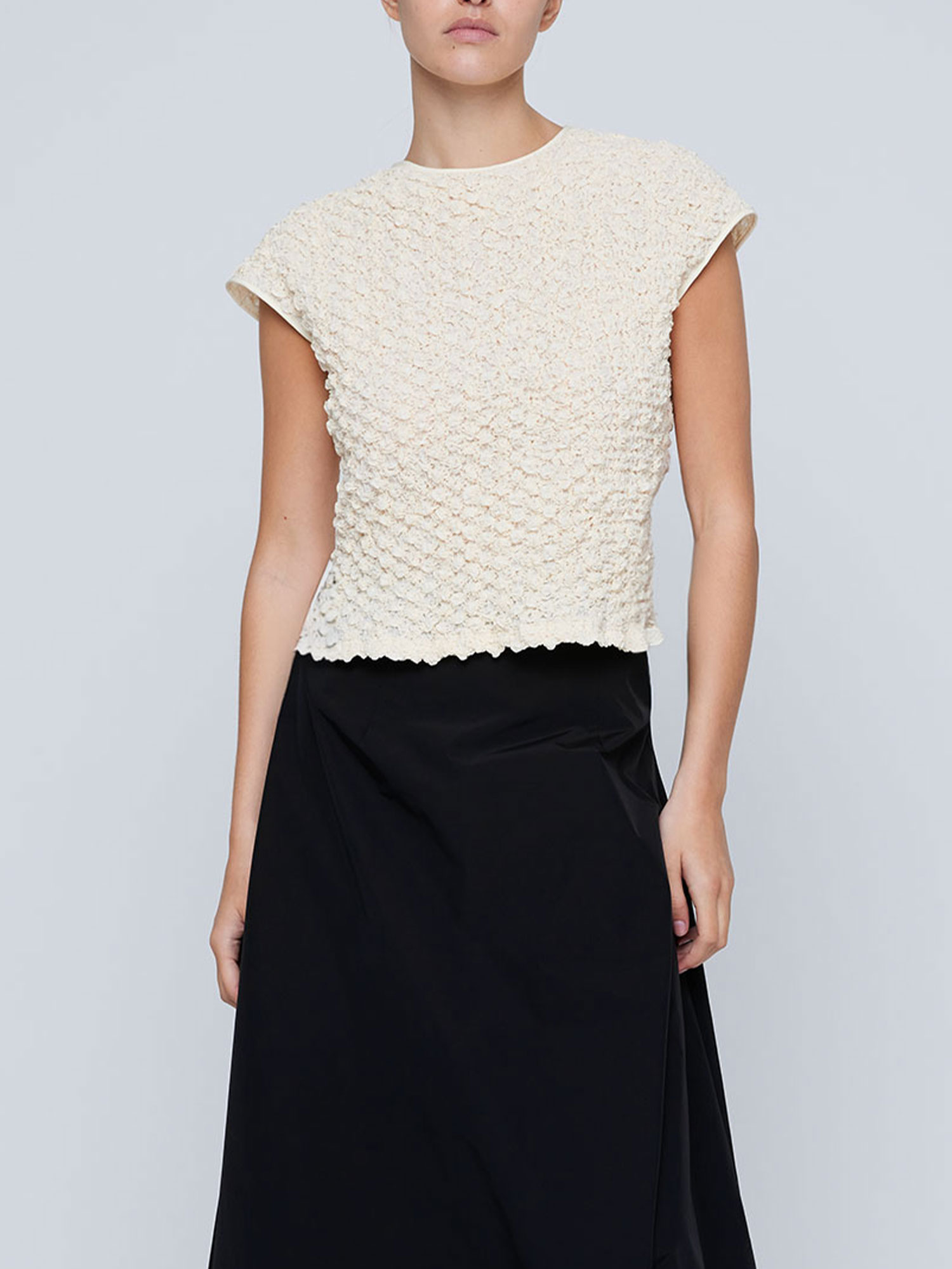 SHIRRED COTTON TOP - BONE