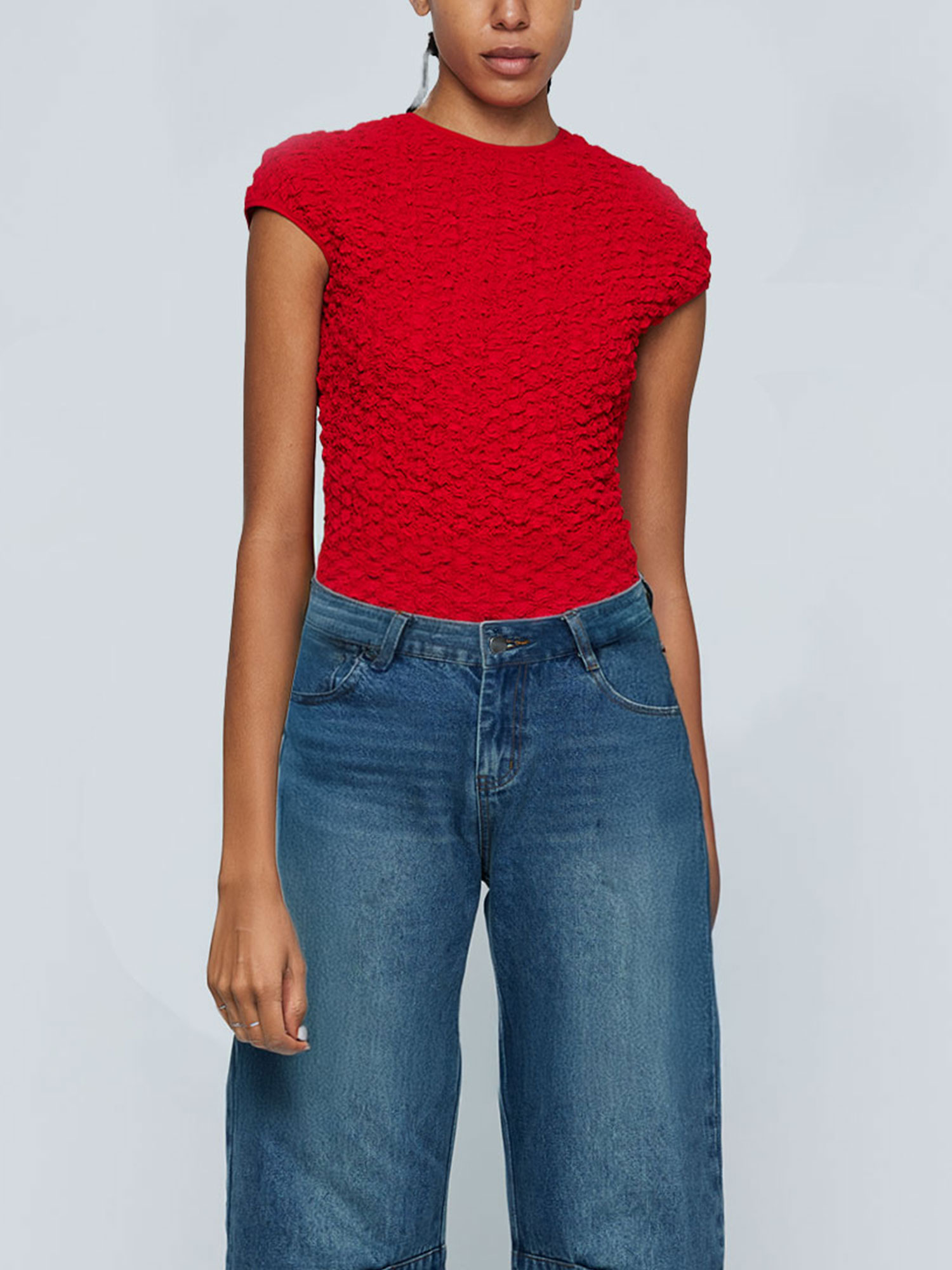 SHIRRED COTTON TOP - RED