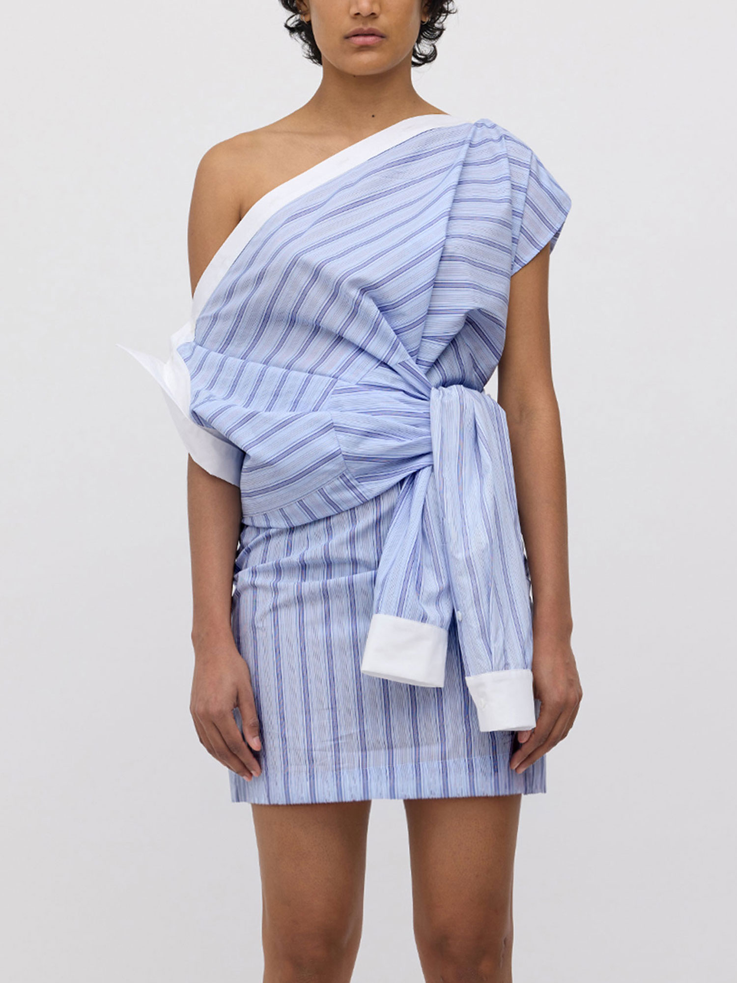 SHOULDER PLACKET SHIRT DRESS | BLUE STRIPE