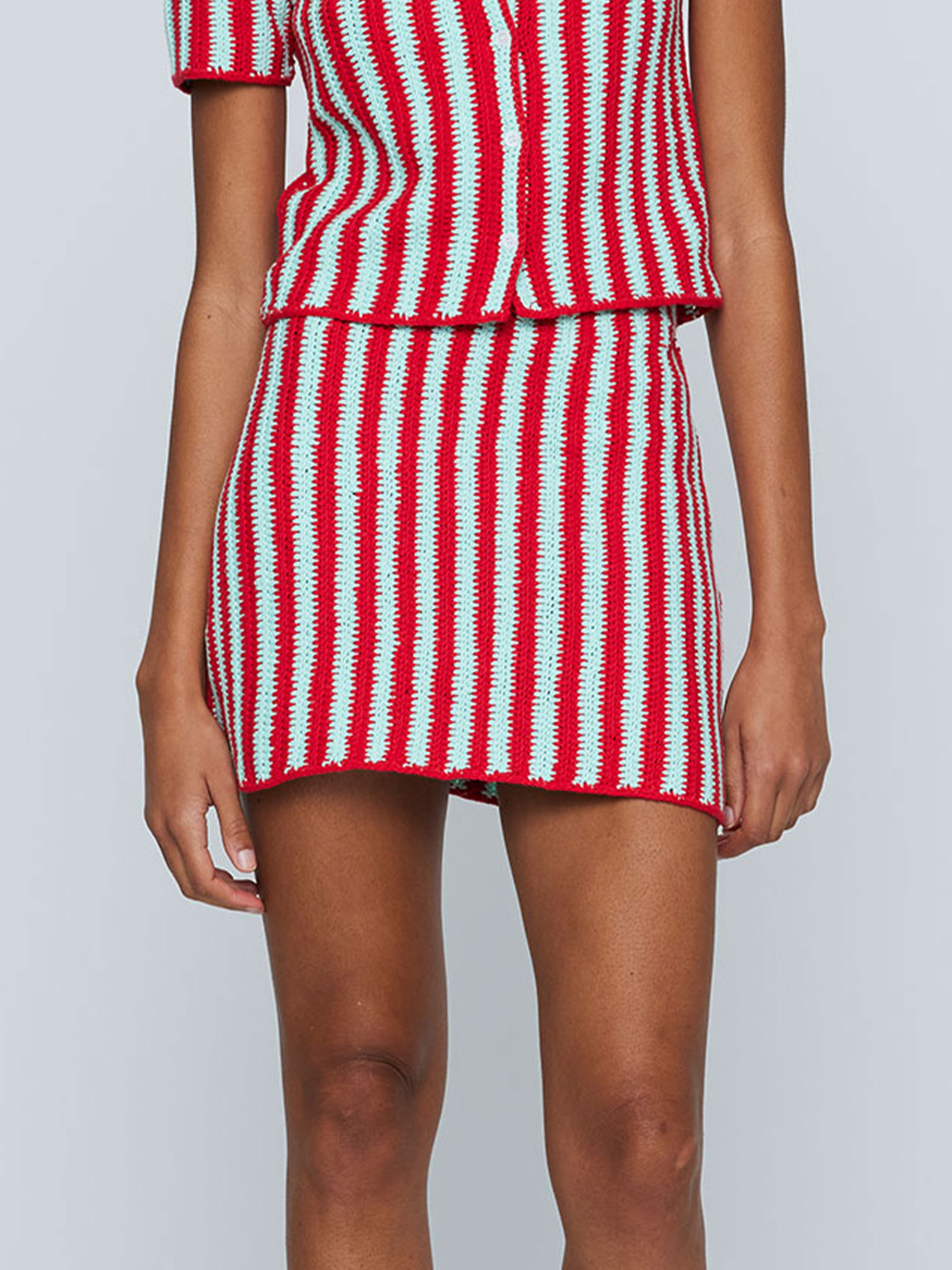 ZIG ZAG CROCHET SKIRT - HONEYDEW/RED