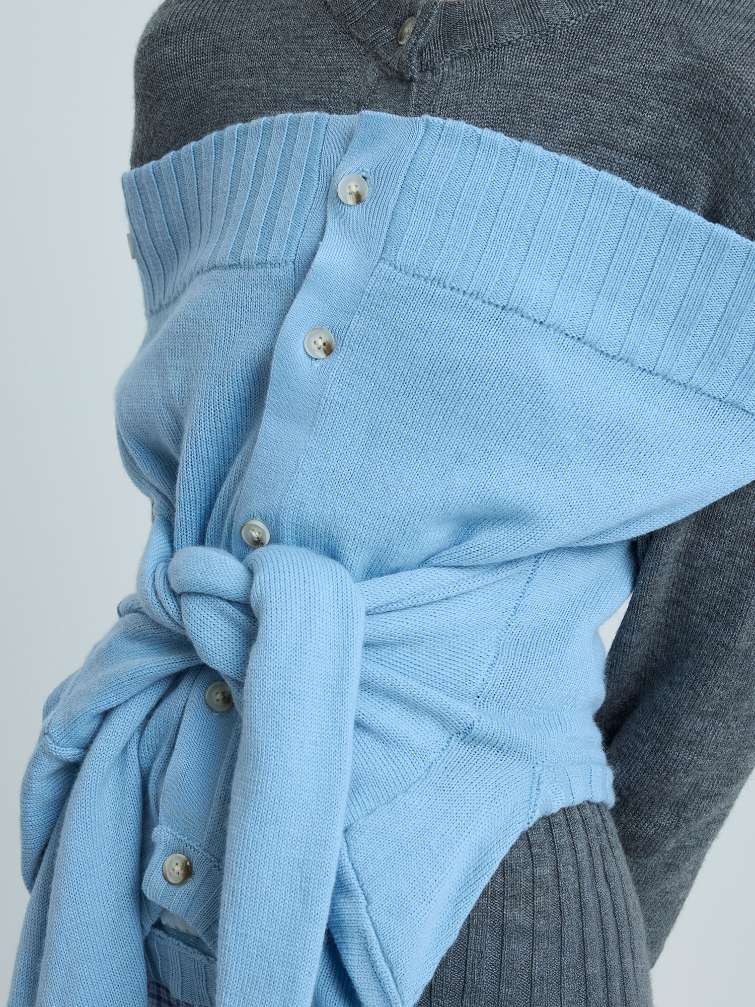 UPSIDE DOWN DOUBLE CARDIGAN | SKY BLUE/ GREY