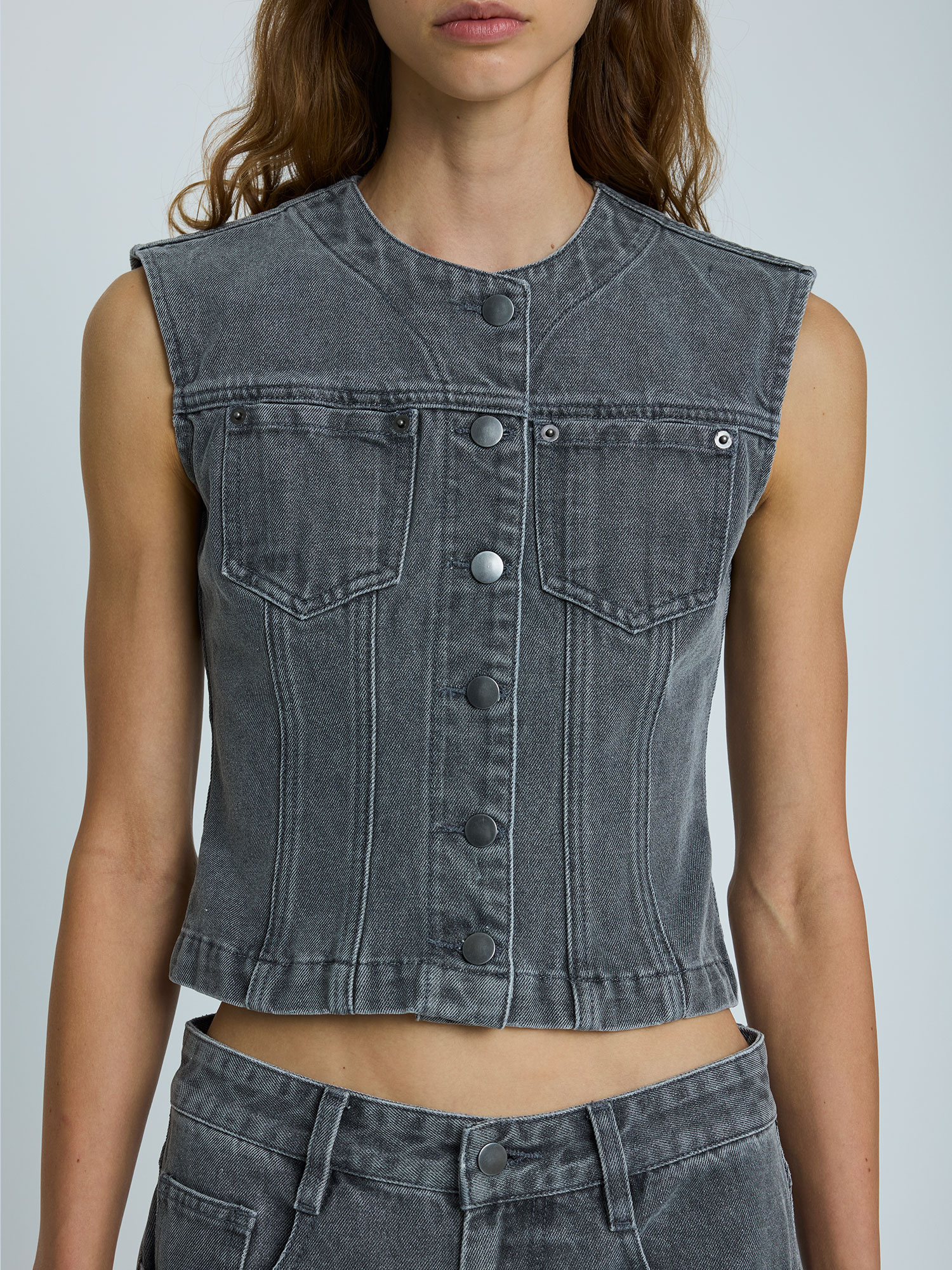 MOLLY DENIM TOP | GREY