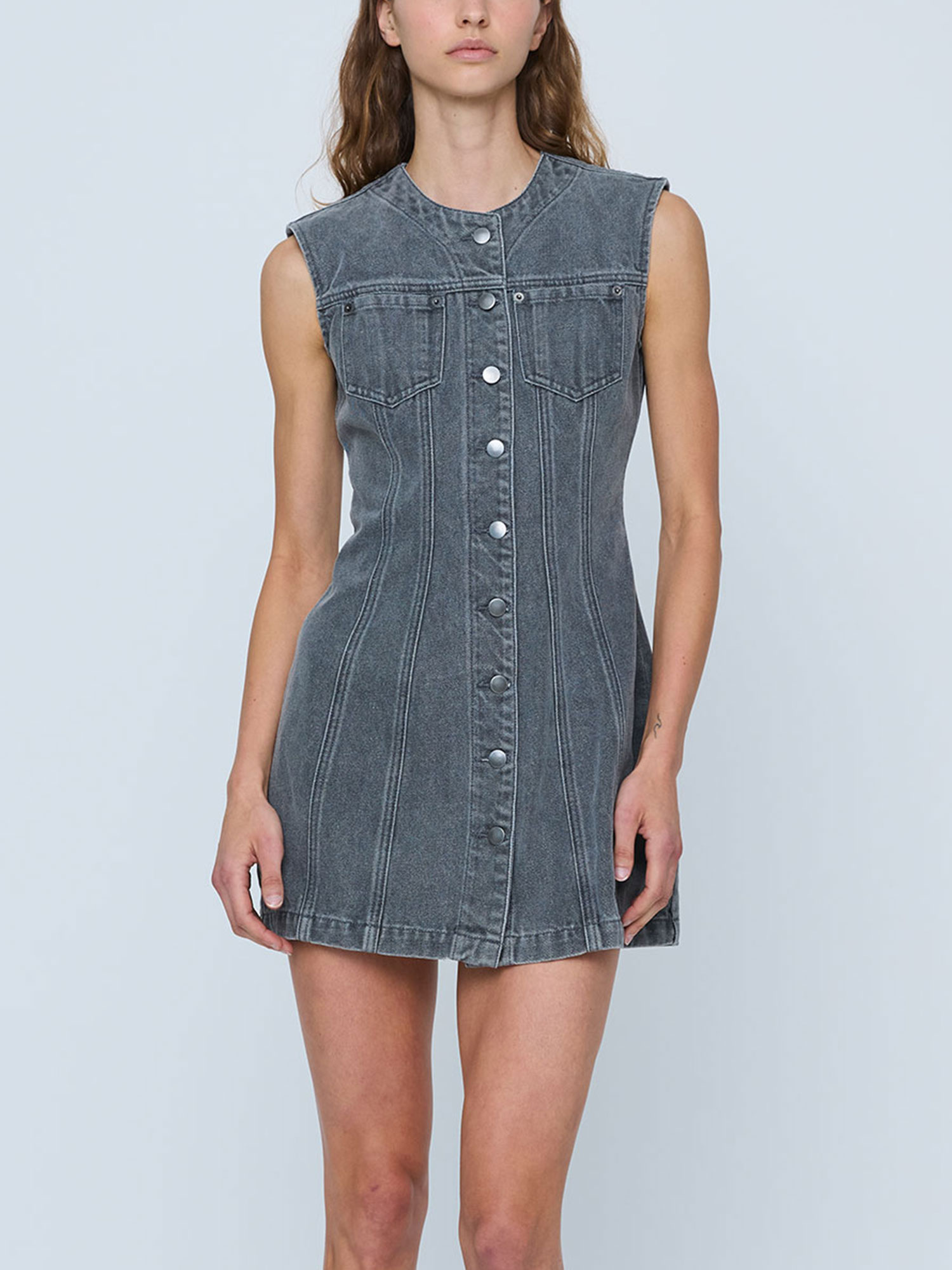 MOLLY DENIM MINI DRESS | GREY