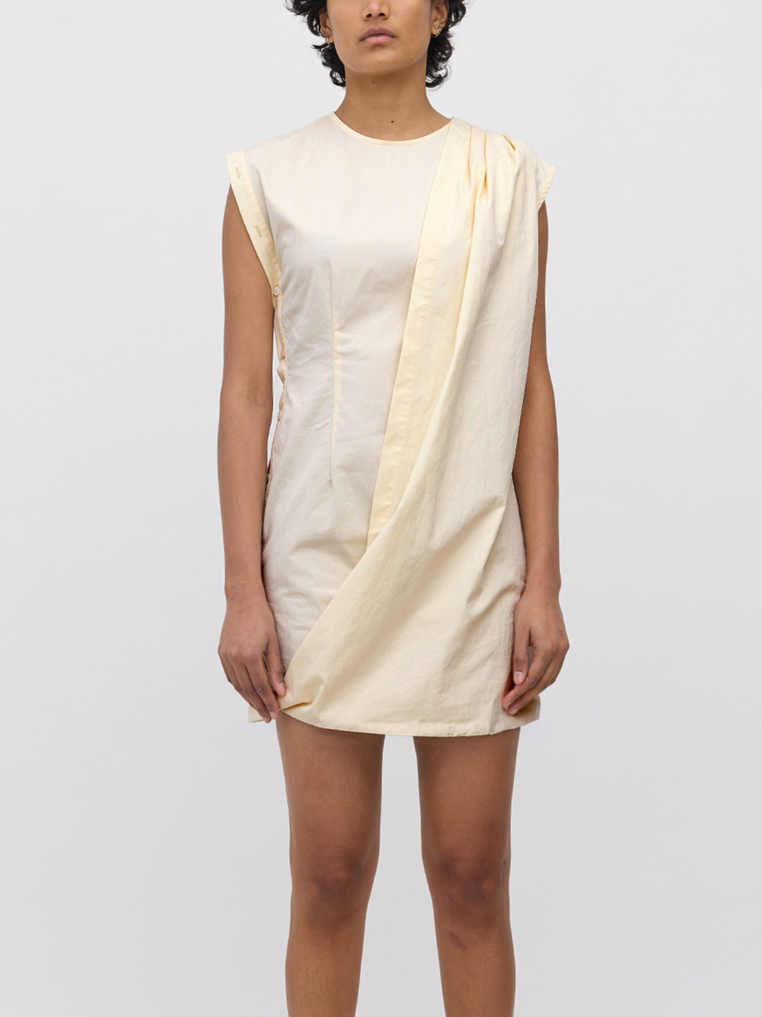 FOLD UP PLACKET MINI DRESS | IVORY