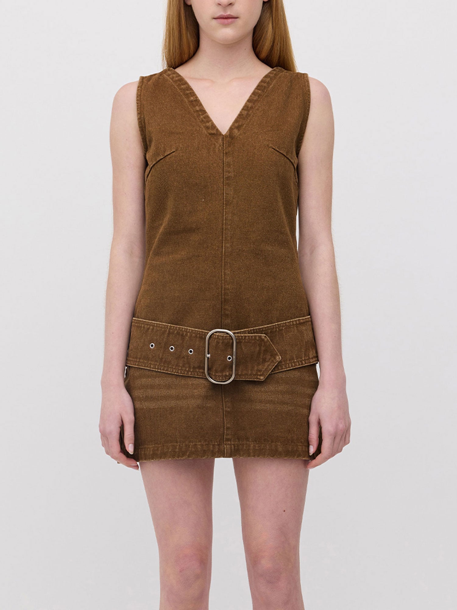 STELLA DENIM MINI DRESS | WASHED BROWN