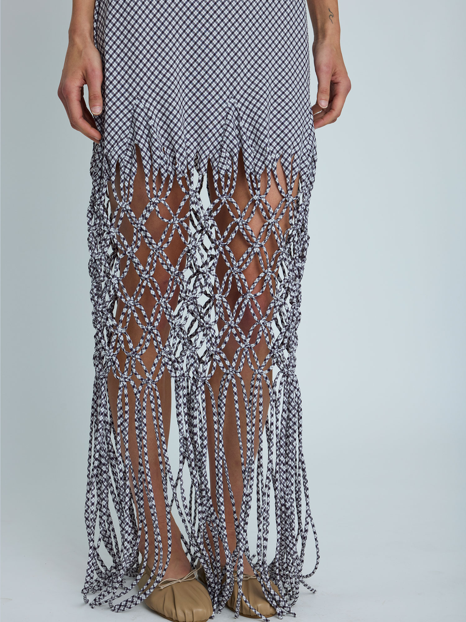 CONTINUOUS MACRAME MAXI DRESS | BLACK GINGHAM