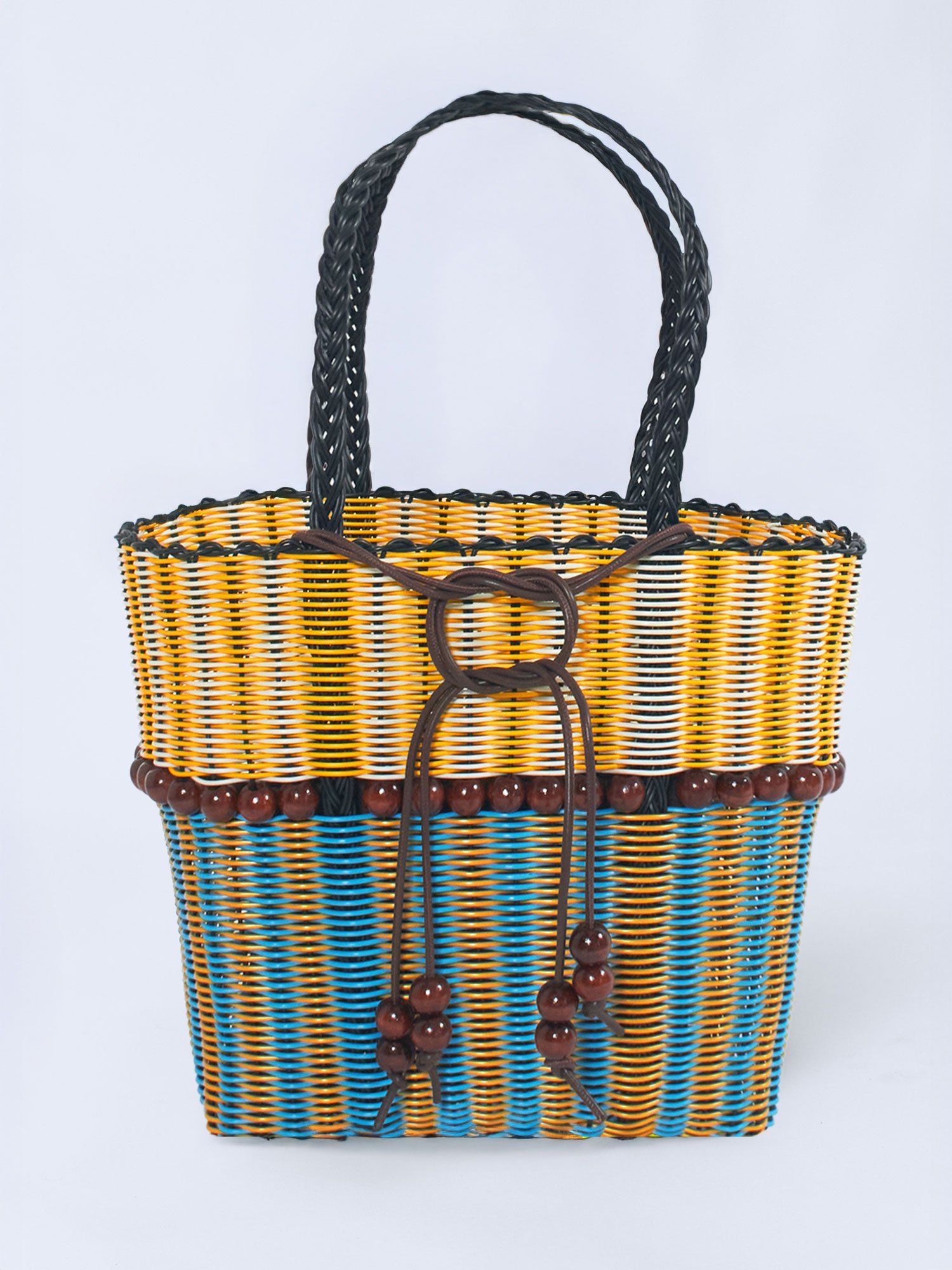 WOVEN BEADED BAG | YELLOW/BLUE