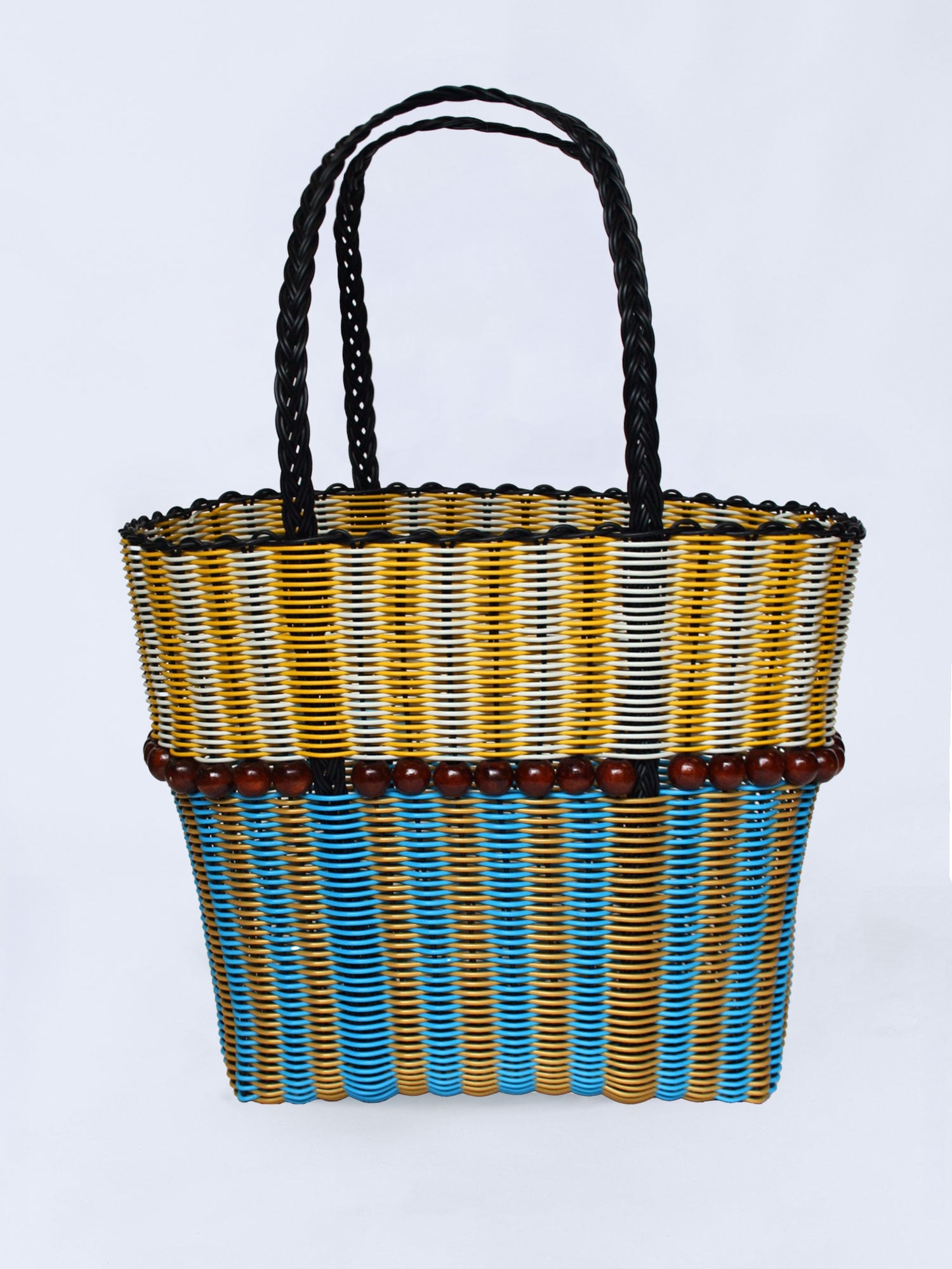 WOVEN BEADED BAG | YELLOW/BLUE