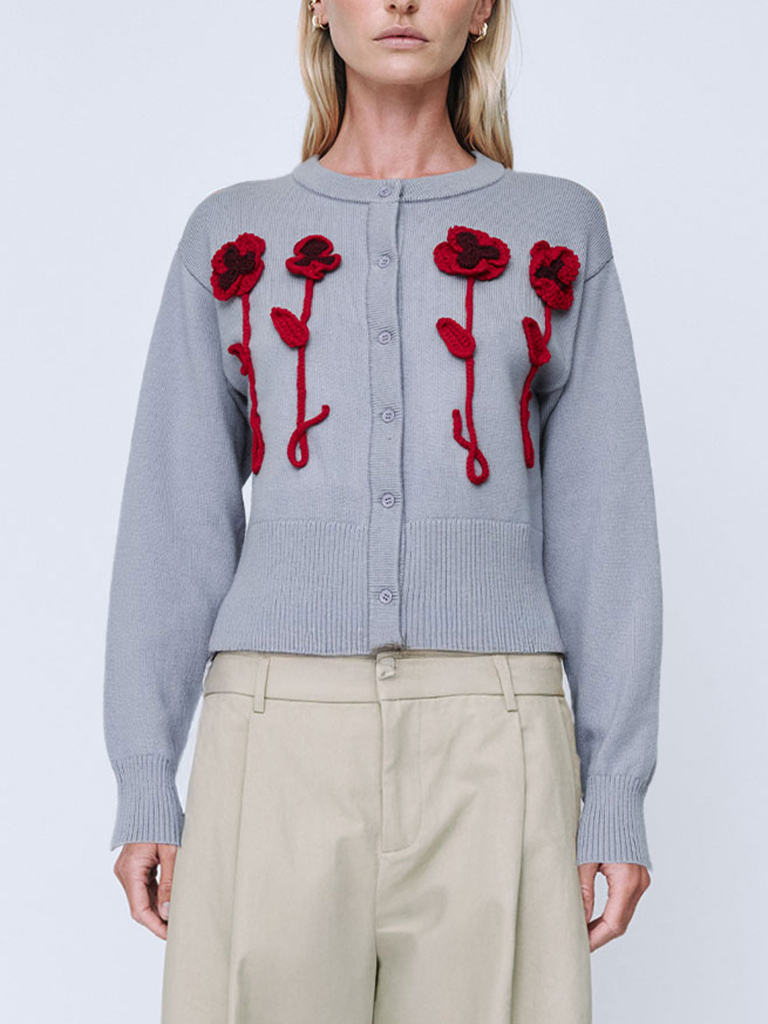 PANSY FLOWER CARDIGAN | GREY