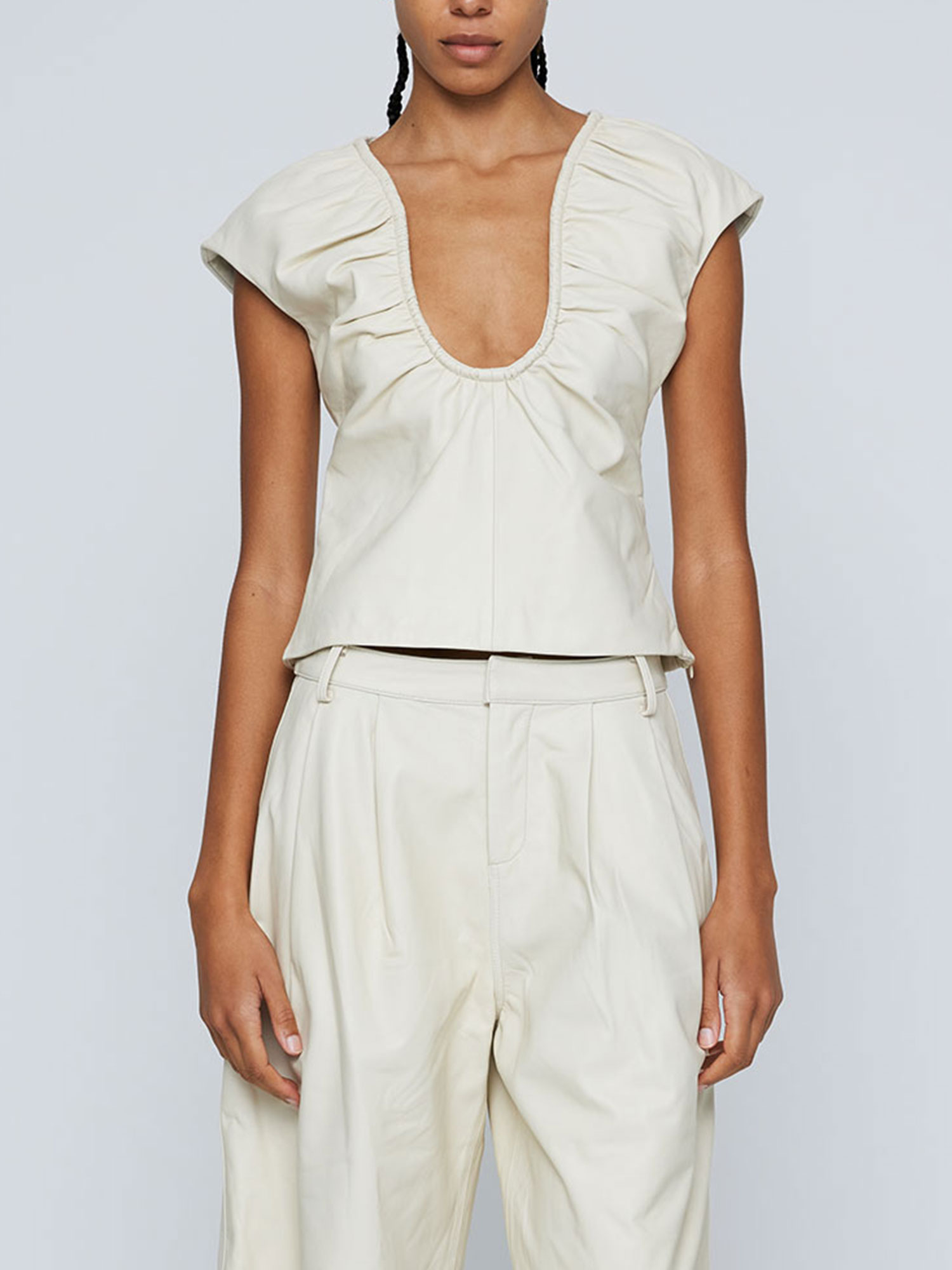 CHARLIE LEATHER TOP - CREAM