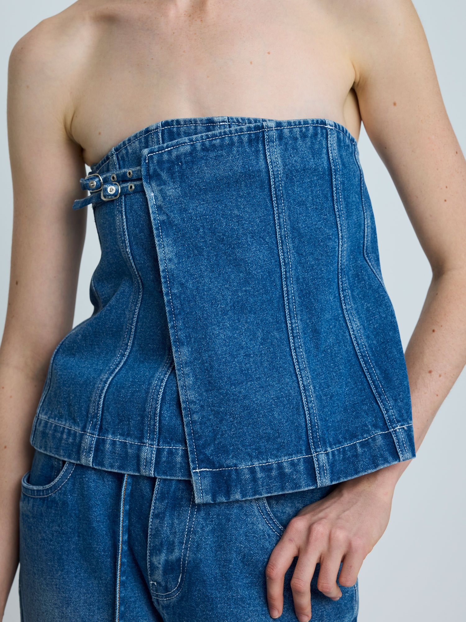 BELTED DENIM TOP | INDIGO
