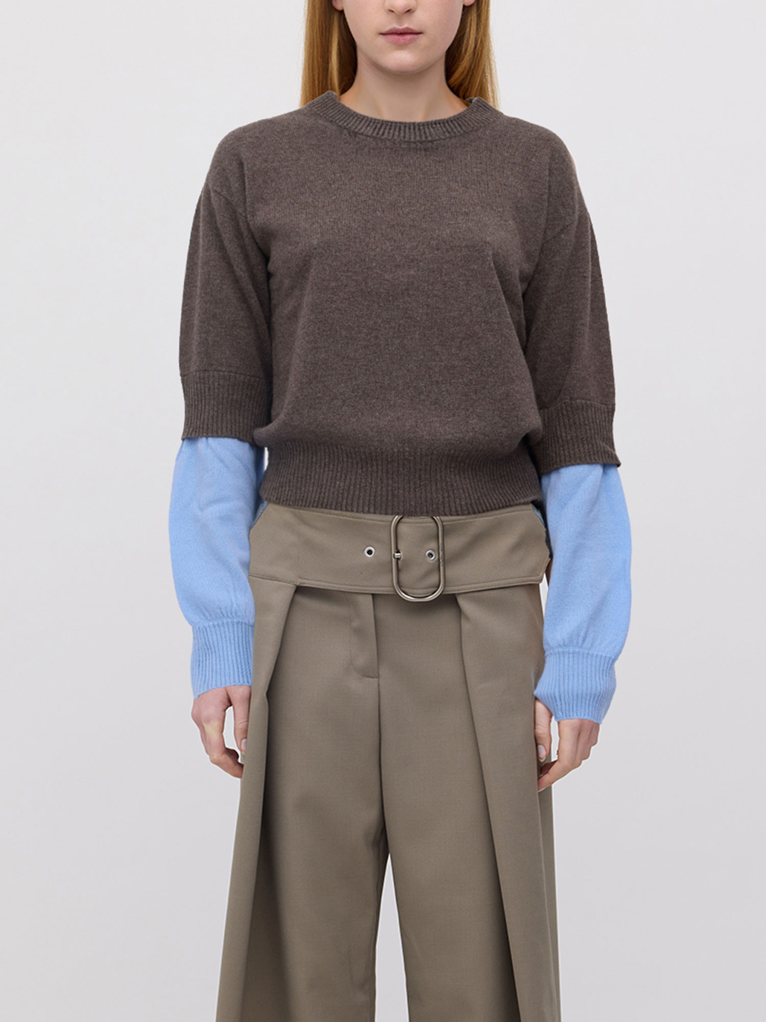 DOUBLE CUFF CASHMERE WOOL SWEATER | BROWN/DUTCH BLUE