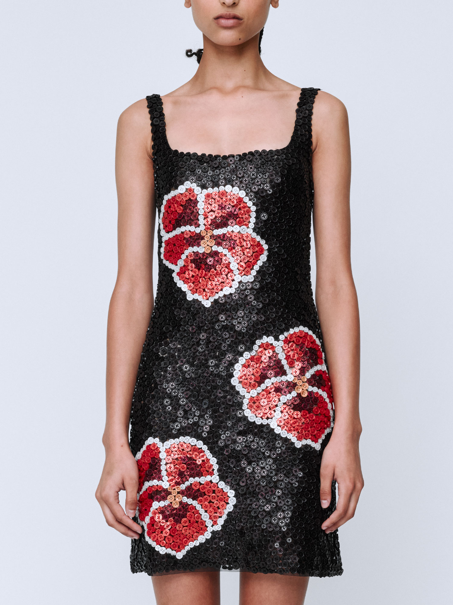 PANSY BUTTON MINI DRESS | PANSY BUTTON APPLIQUE