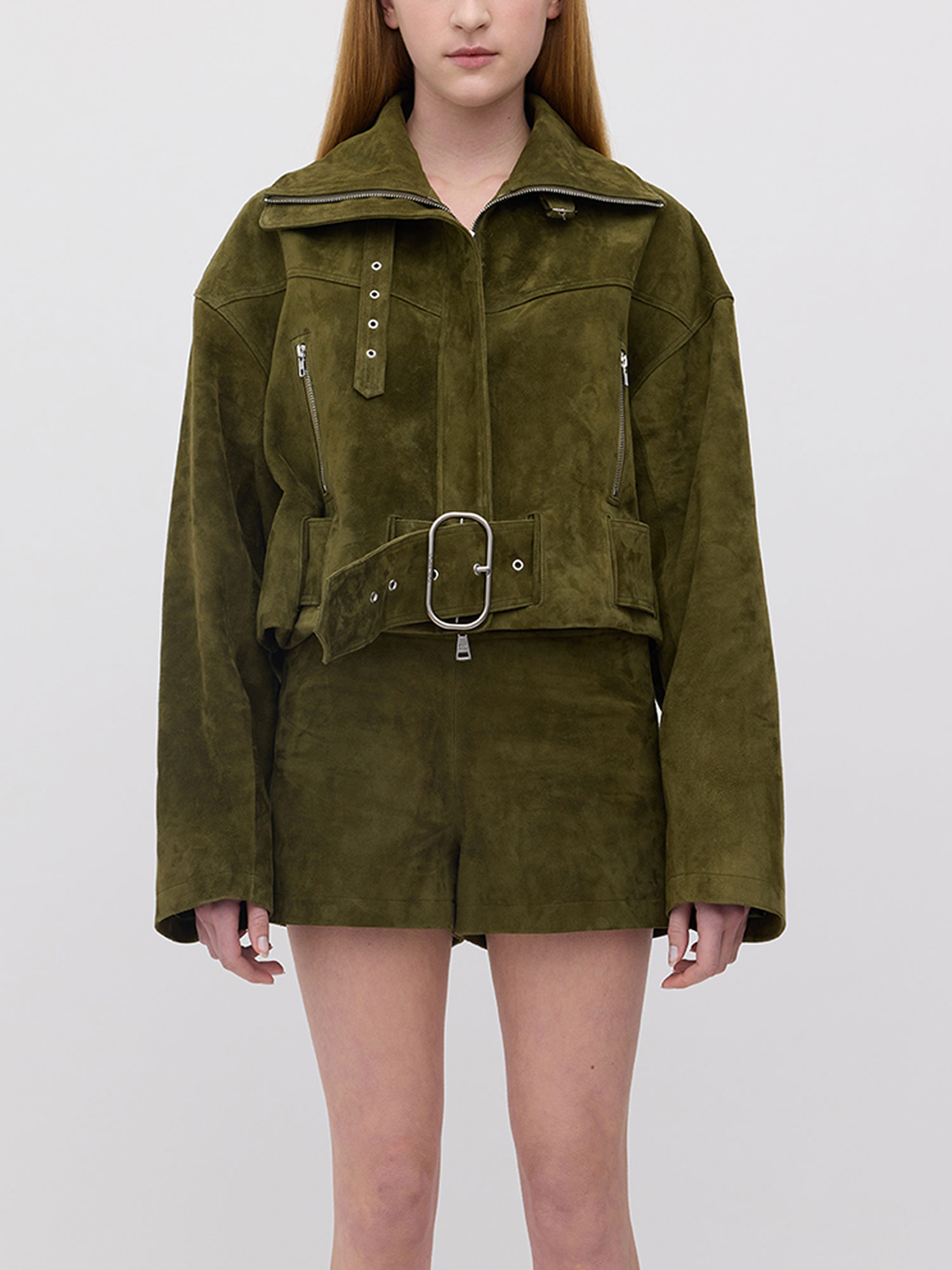 BONNIE SUEDE BOMBER JACKET | DARK SAGE