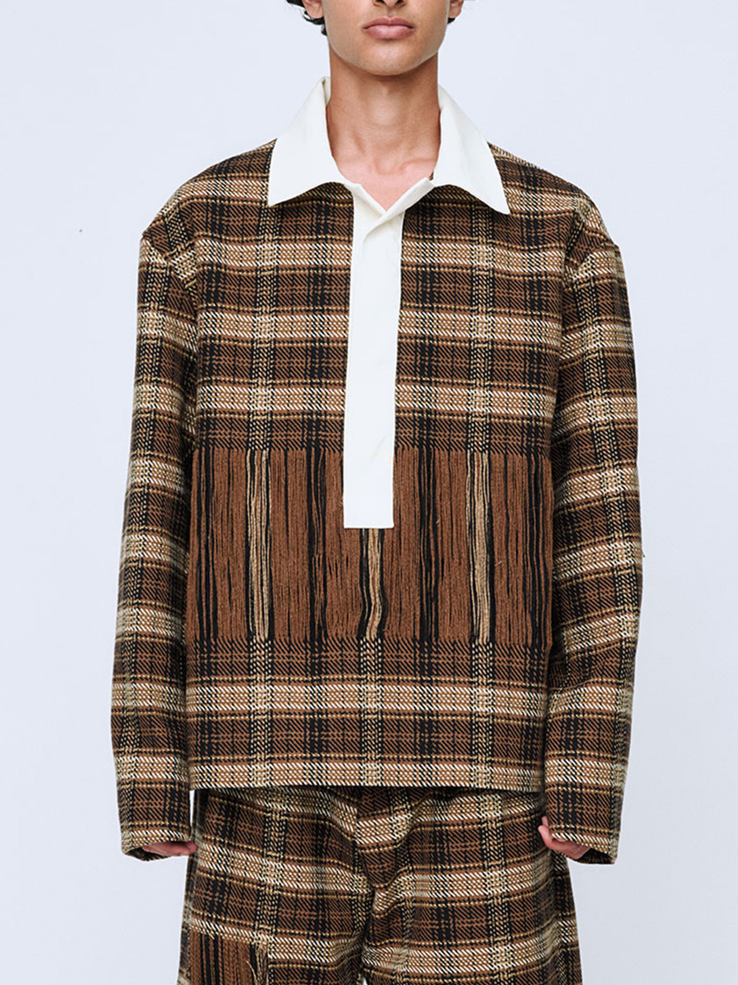 MENS WOVEN RUGBY JERSEY | BROWN CHECK