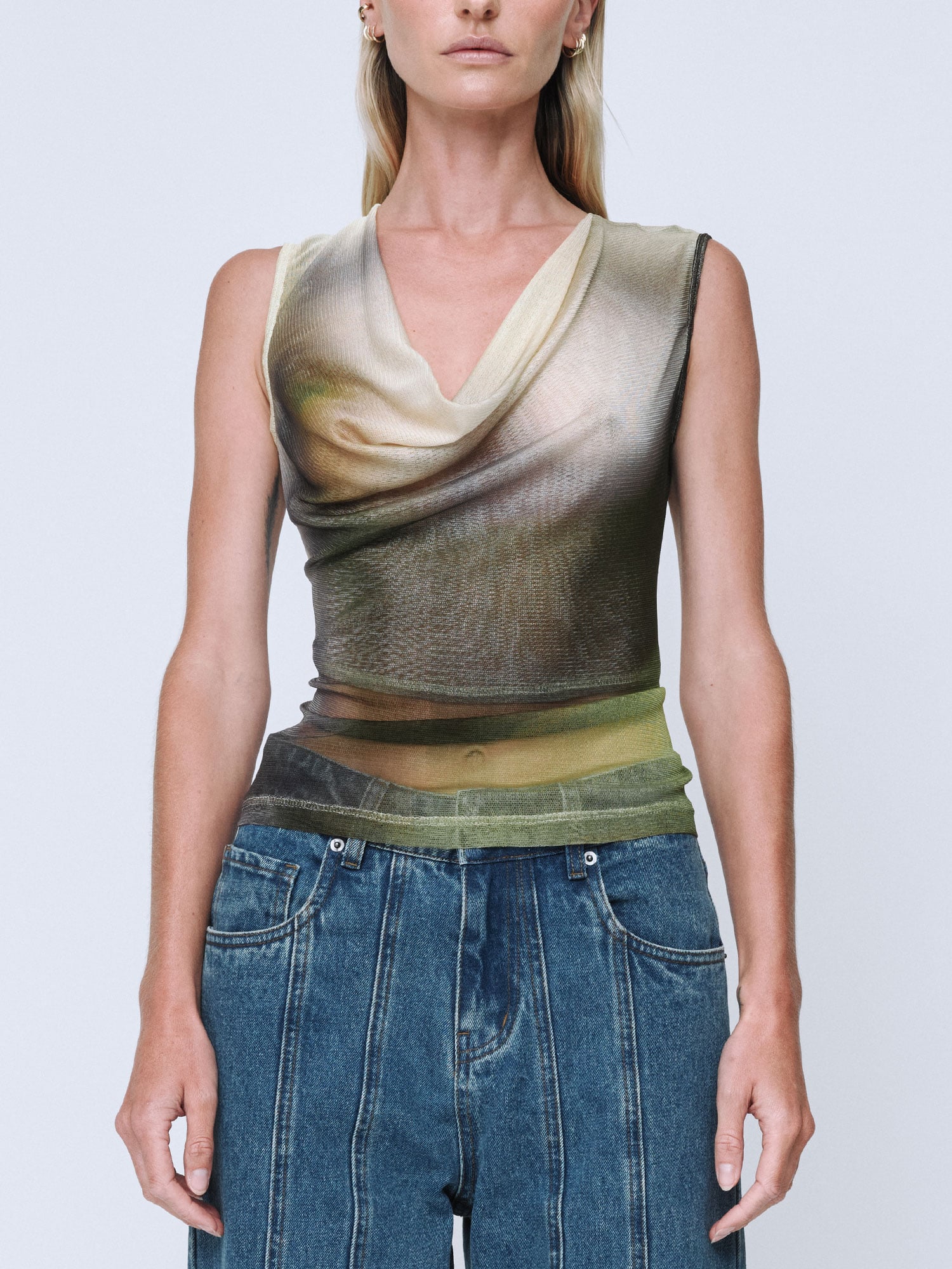 COWL SILK MESH TANK | ACID FOREST