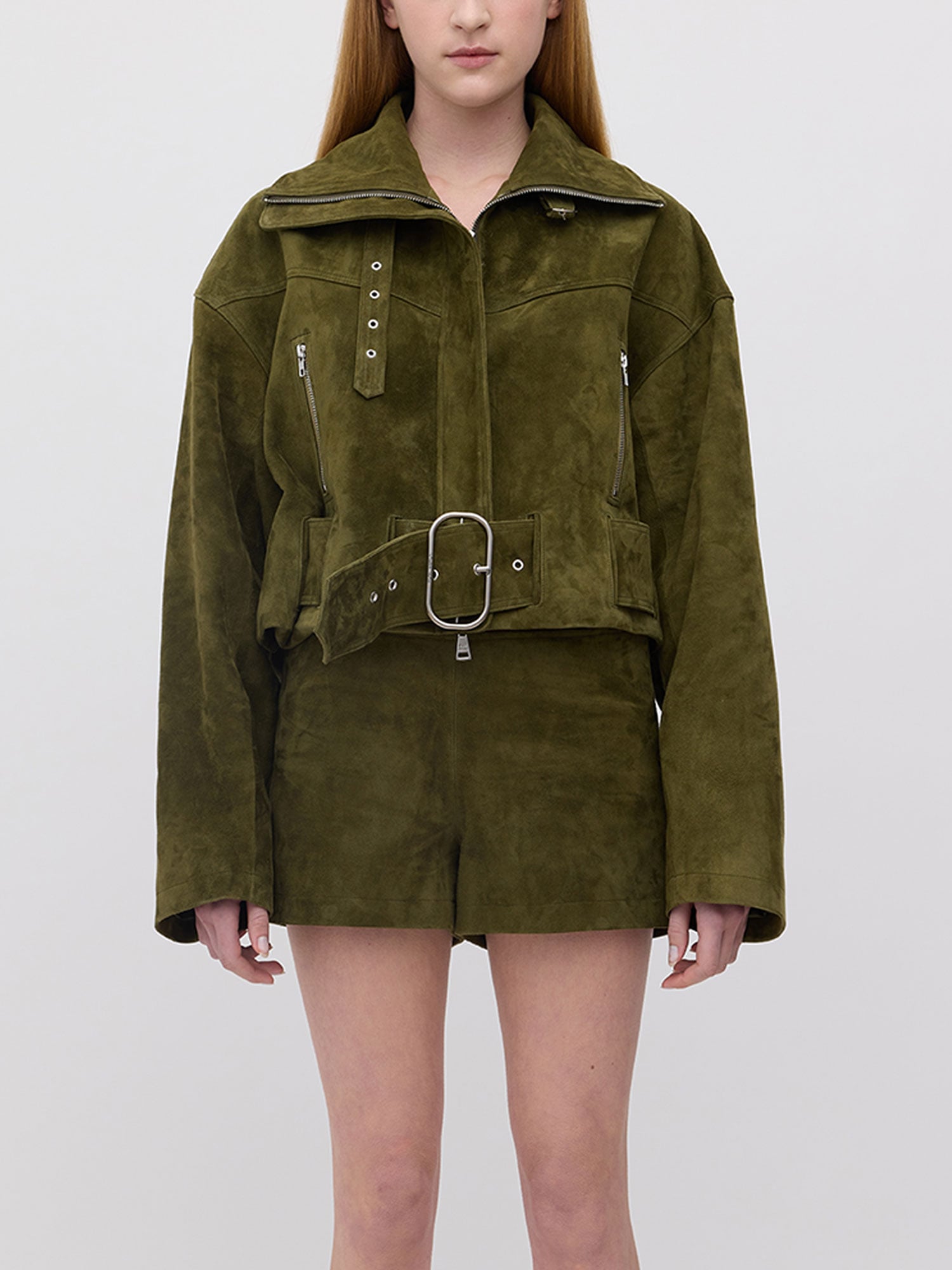 BONNIE SUEDE BOMBER JACKET | DARK SAGE