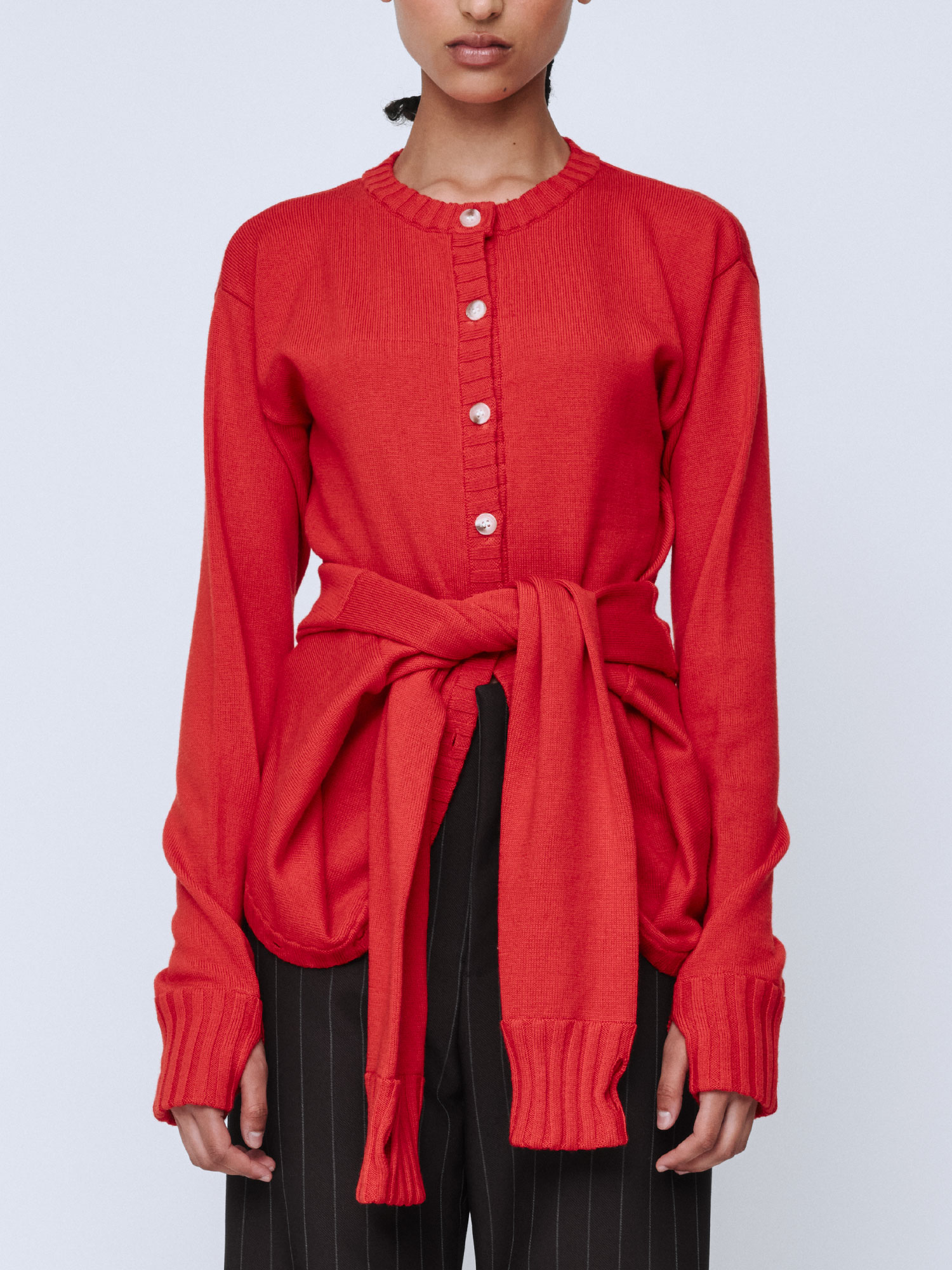 DOUBLE UP MERINO CARDIGAN | RED