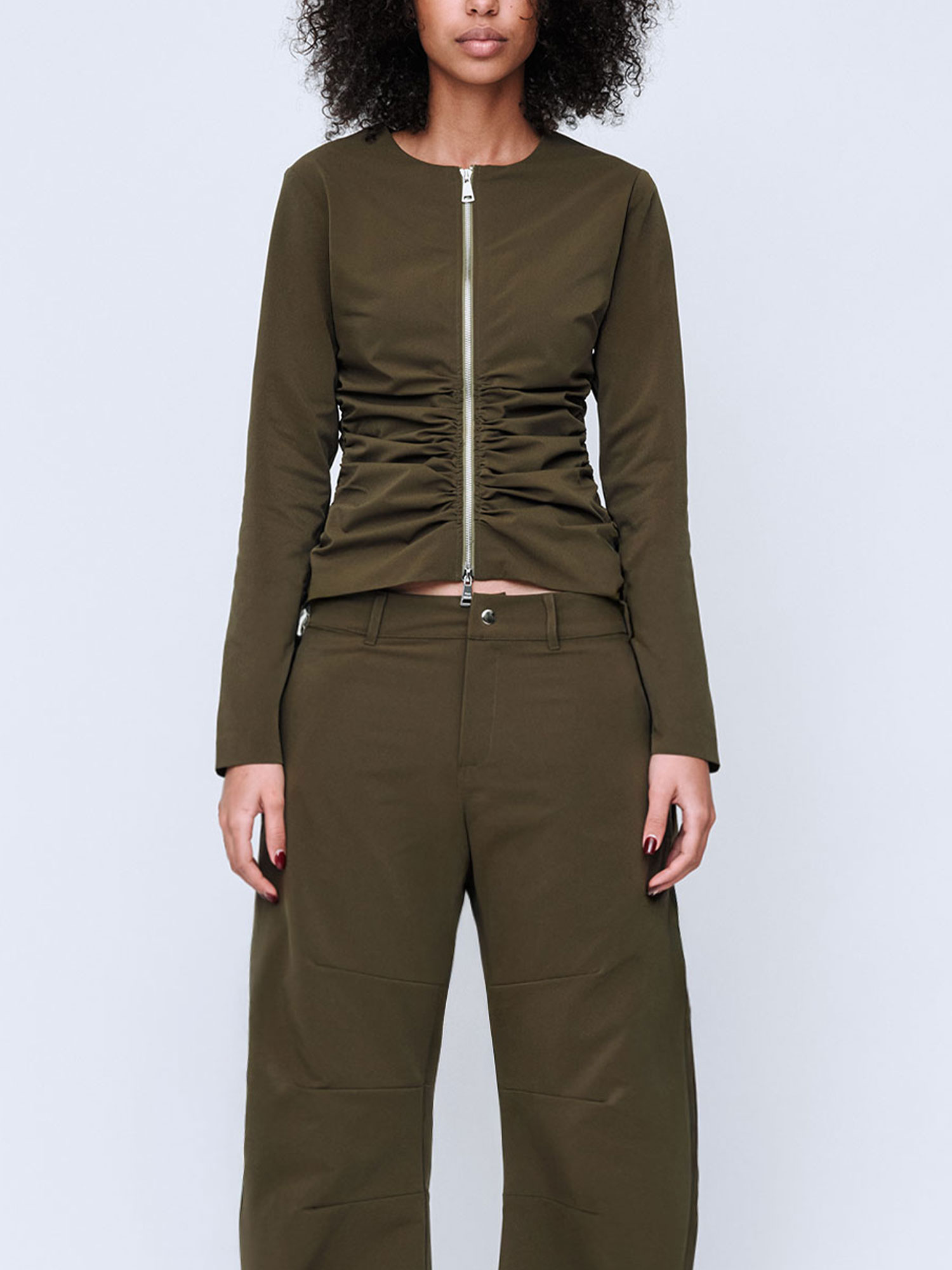 ZIPPER LONG SLEEVE TOP | KHAKI