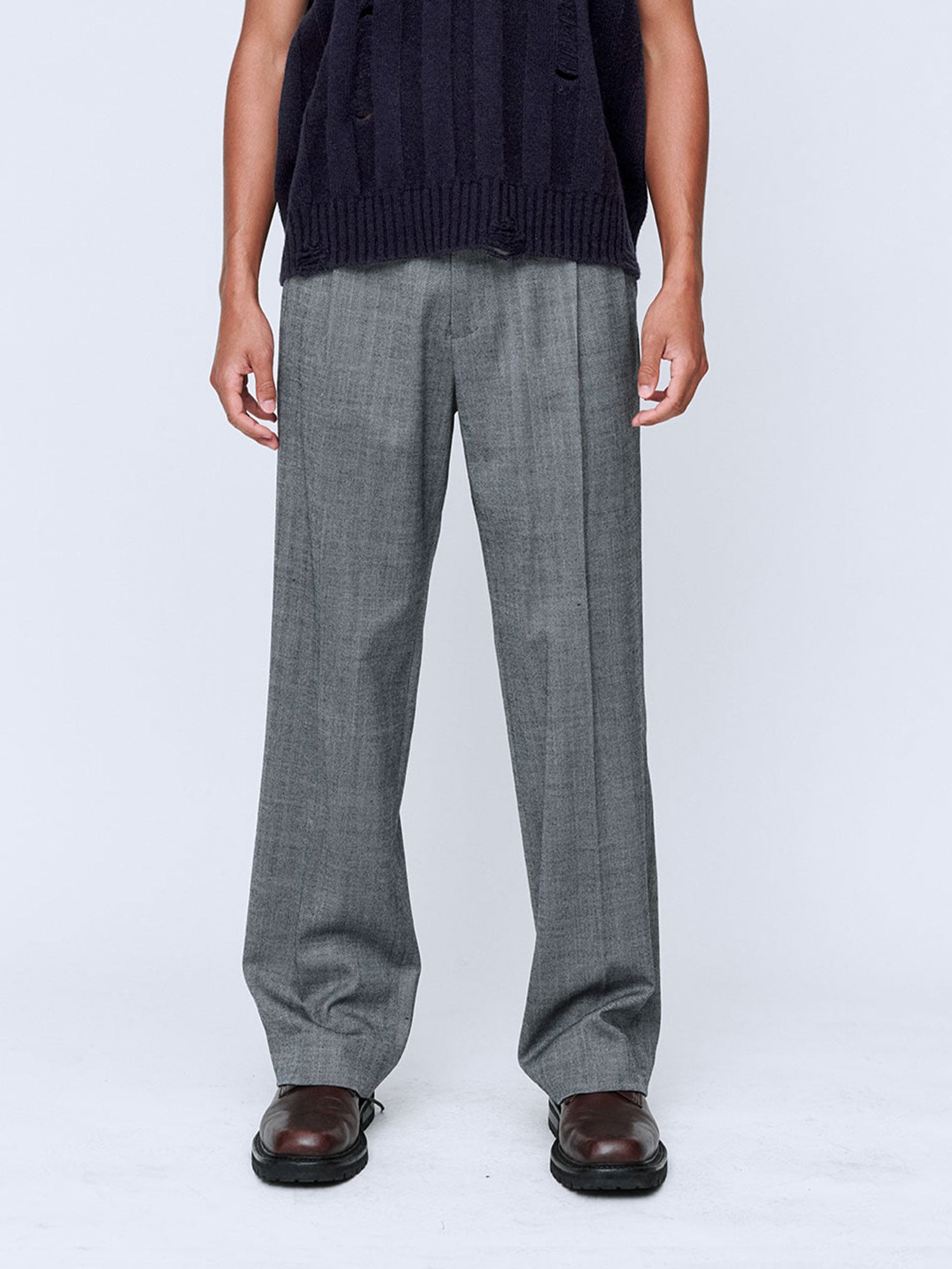 MENS PLEATED TROUSER | BLACK/WHITE