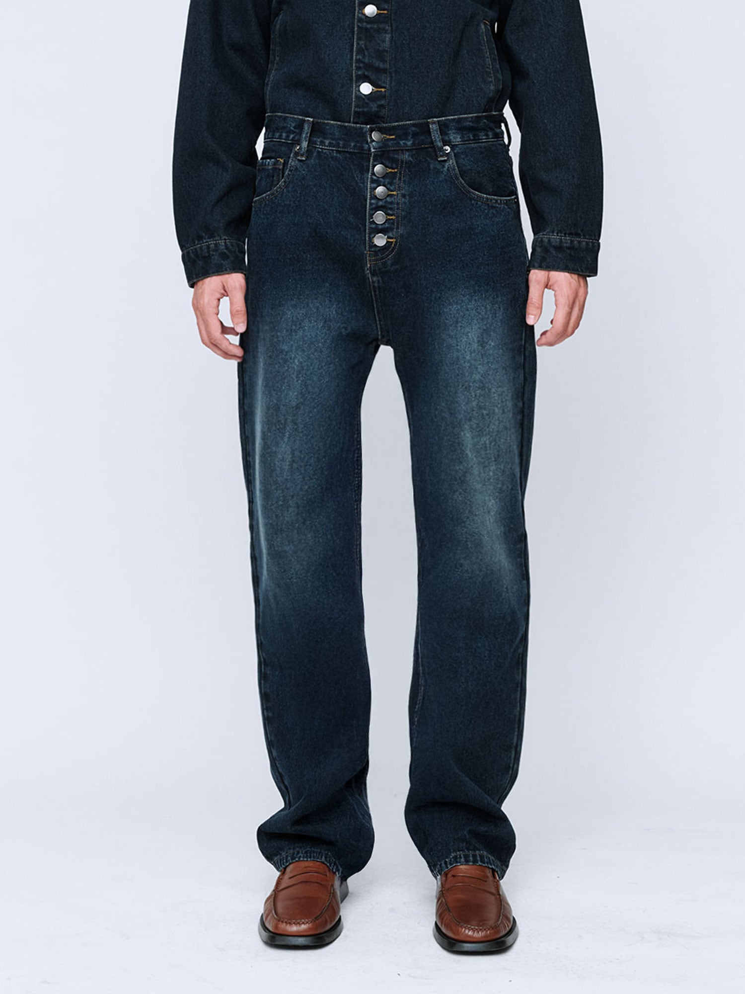 MENS BUTTON FLY CLASSIC JEANS | DARK WASHED INDIGO