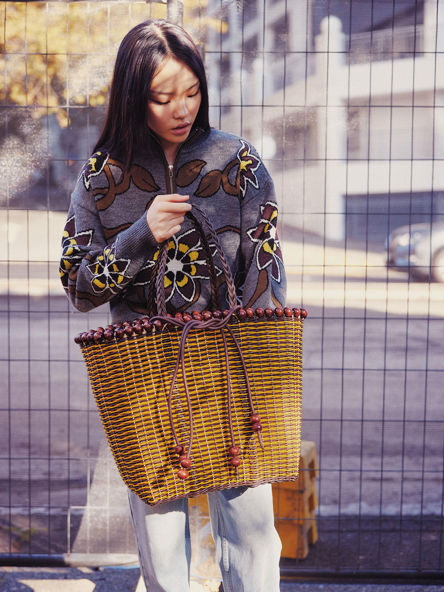 WOVEN BEADED BAG | BROWN YELLOW