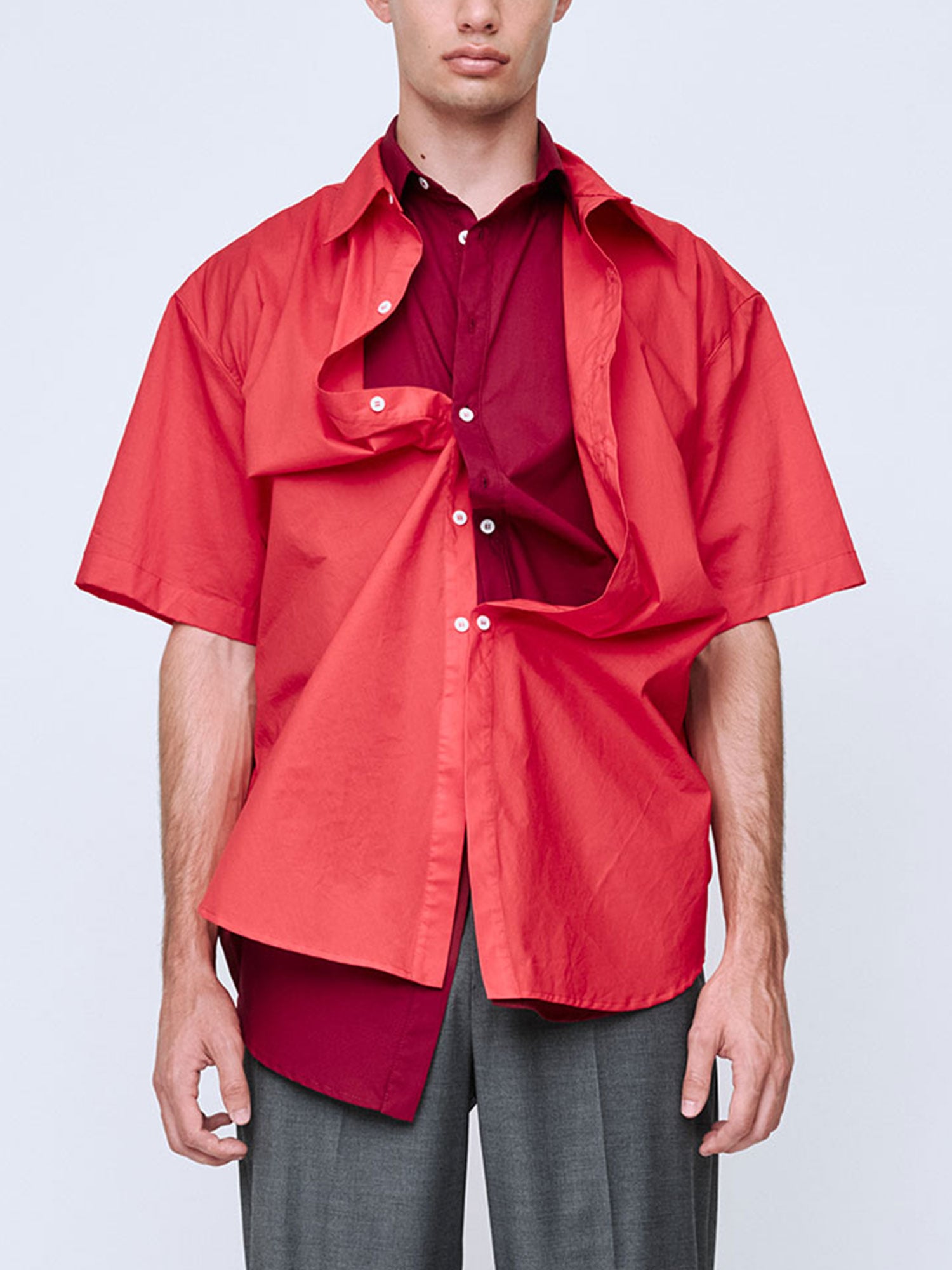 MENS SHORT SLEEVE DOUBLE UP SHIRT | RED/MAROON