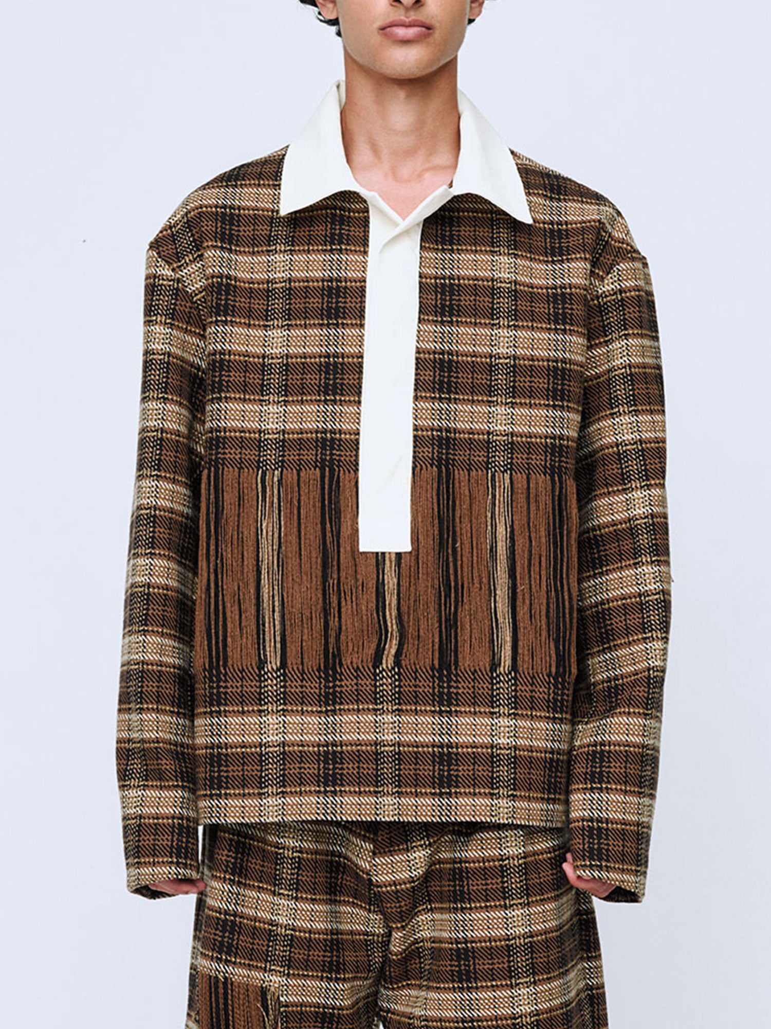 MENS WOVEN RUGBY JERSEY | BROWN CHECK