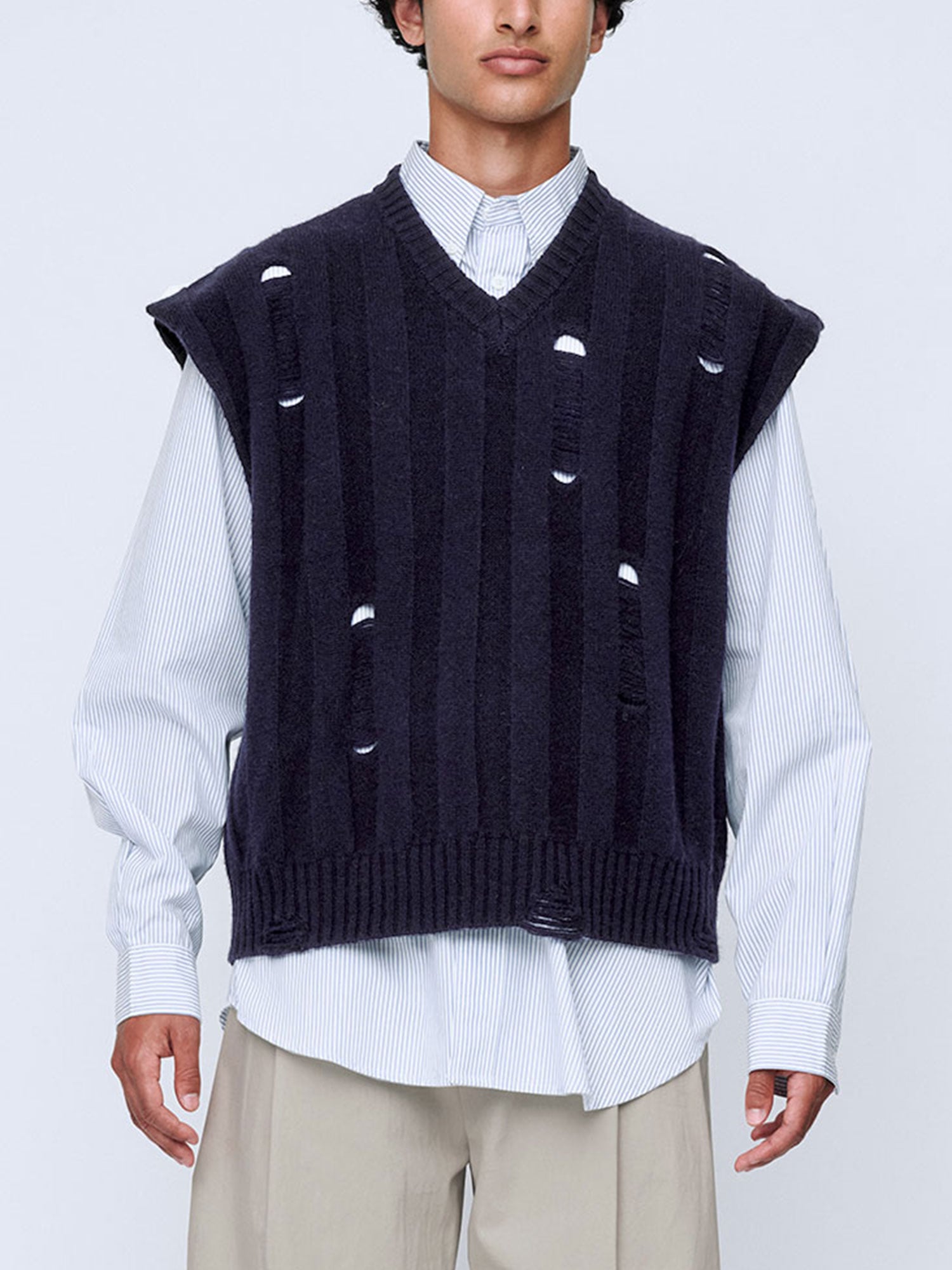 MENS SKIPPED STITCH VEST | NAVY