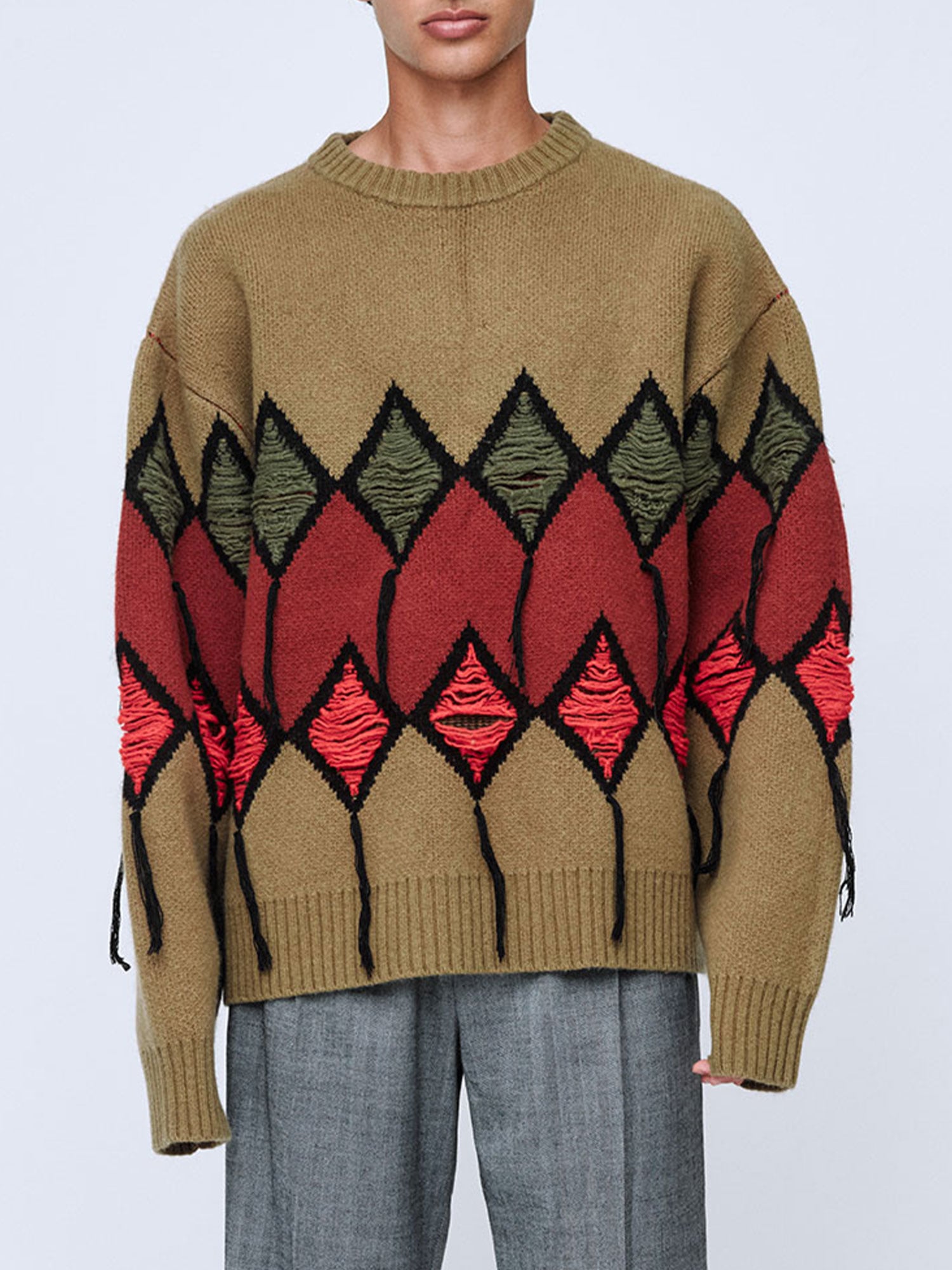 DOUBLE ARGYLE SWEATER | KHAKI