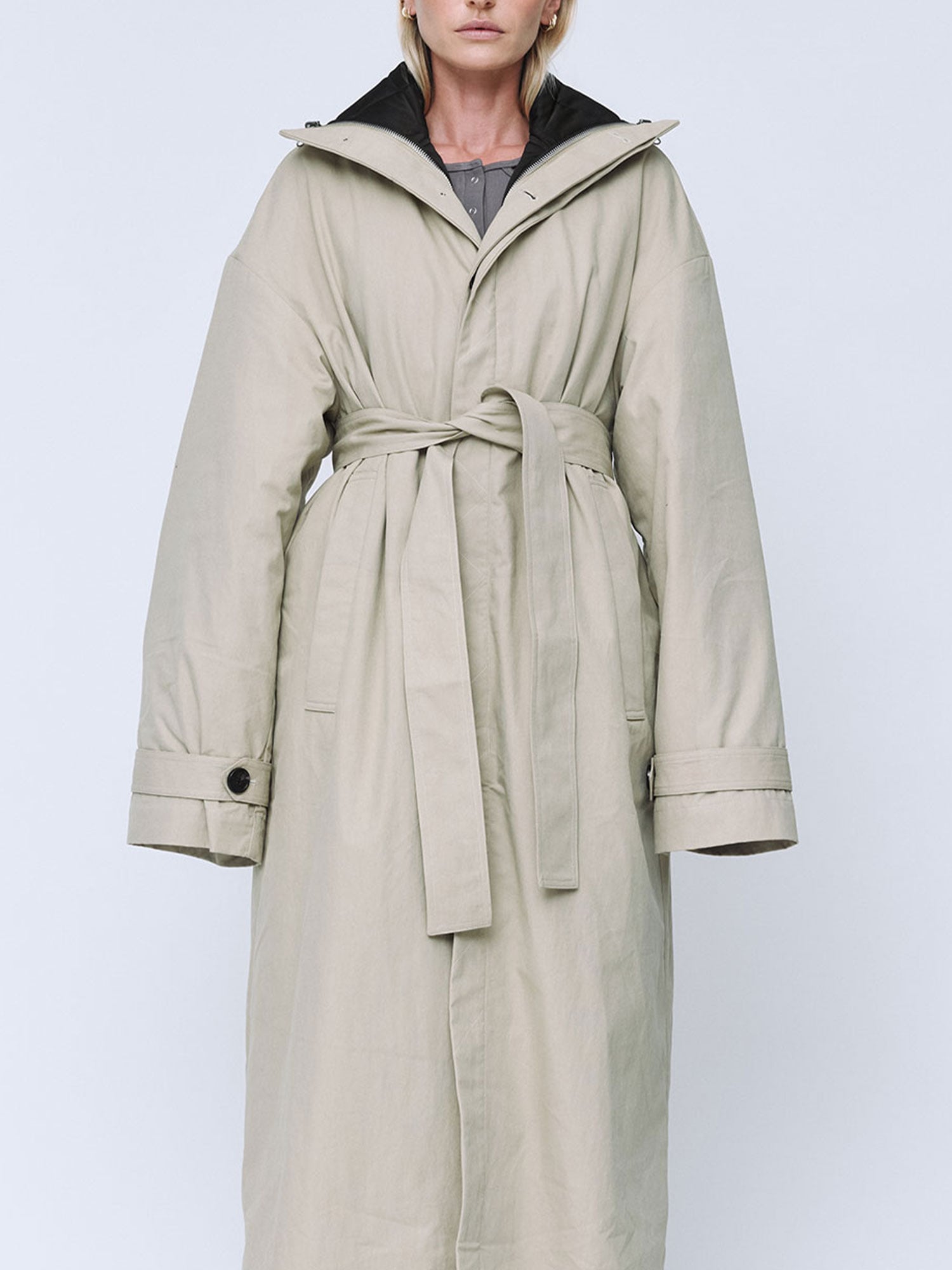 QUILTED TRENCH COAT | TAUPE