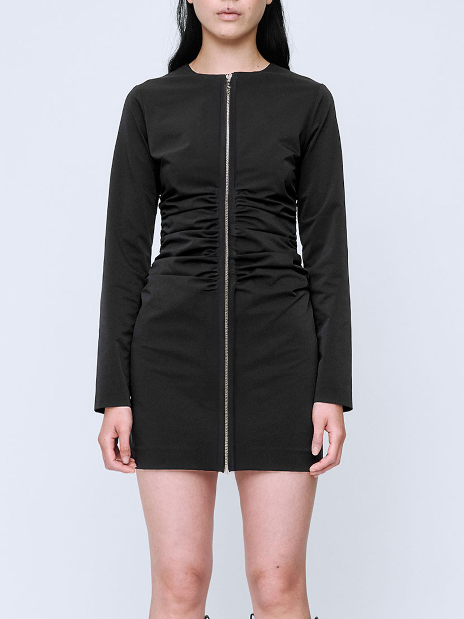 ZIPPER LONG SLEEVE MINI DRESS | BLACK