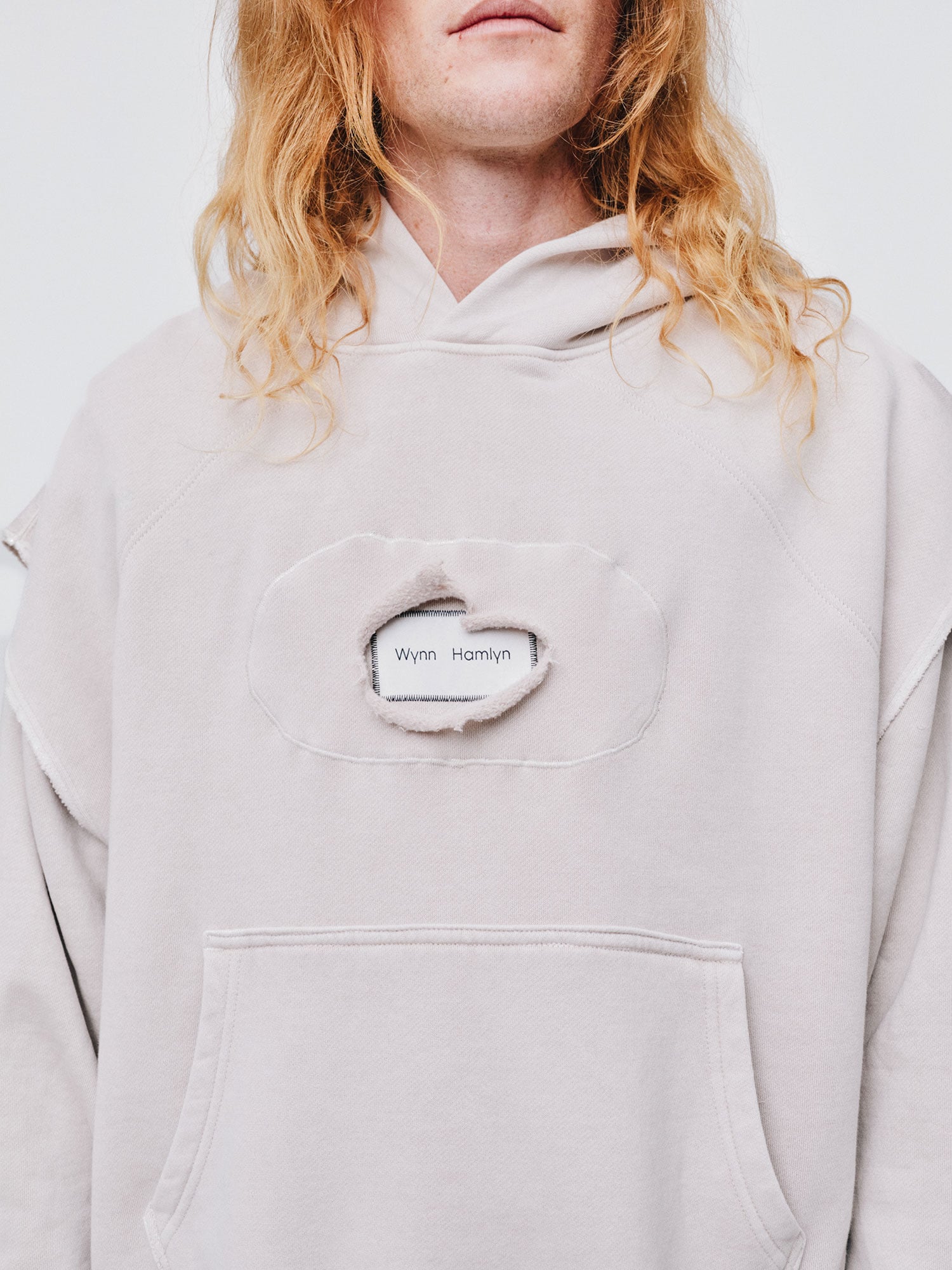 MENS DOUBLE UP LABEL HOODIE | CREAM