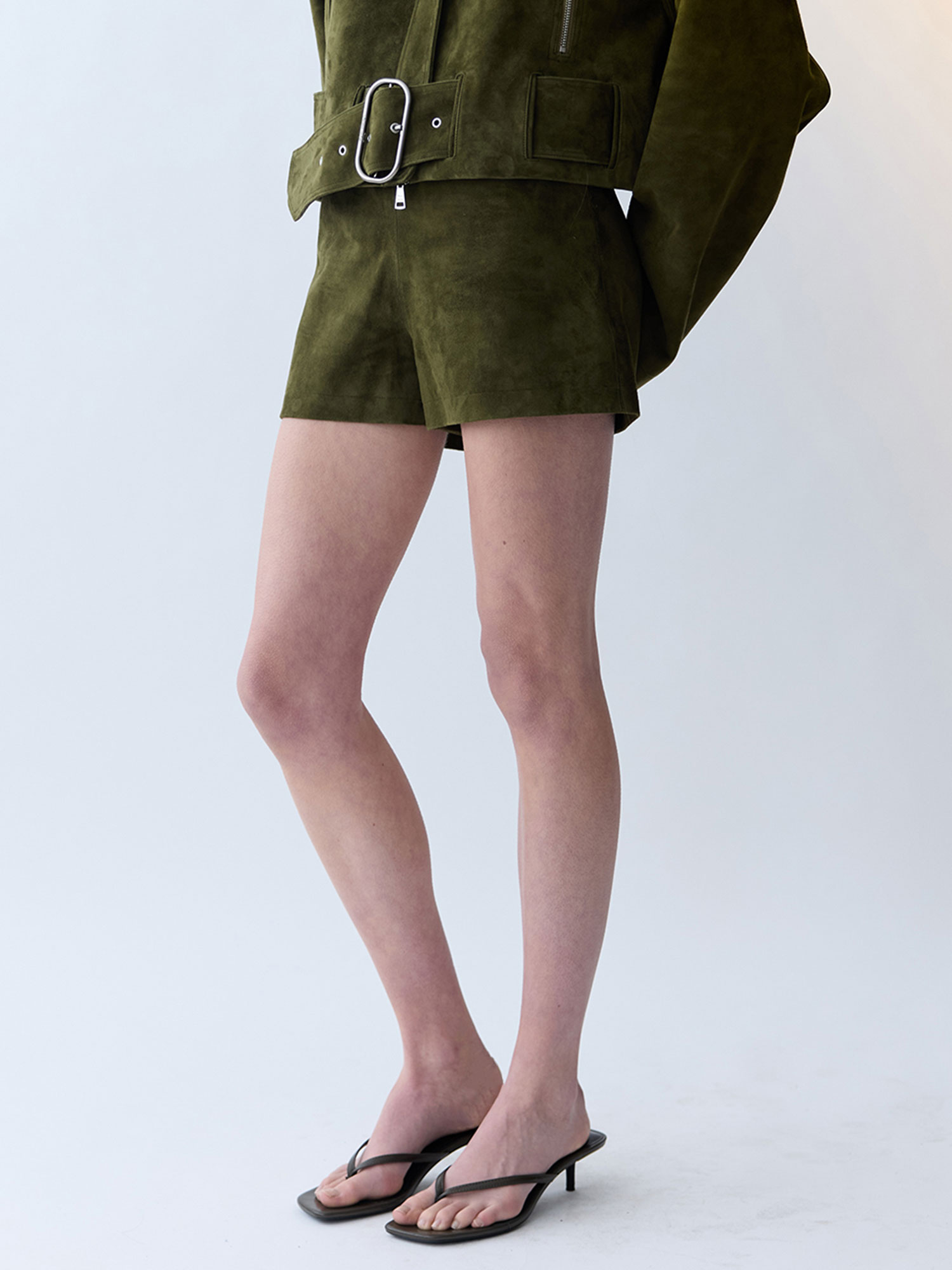 BONNIE SUEDE MINI SHORTS WITH BELT | DARK SAGE