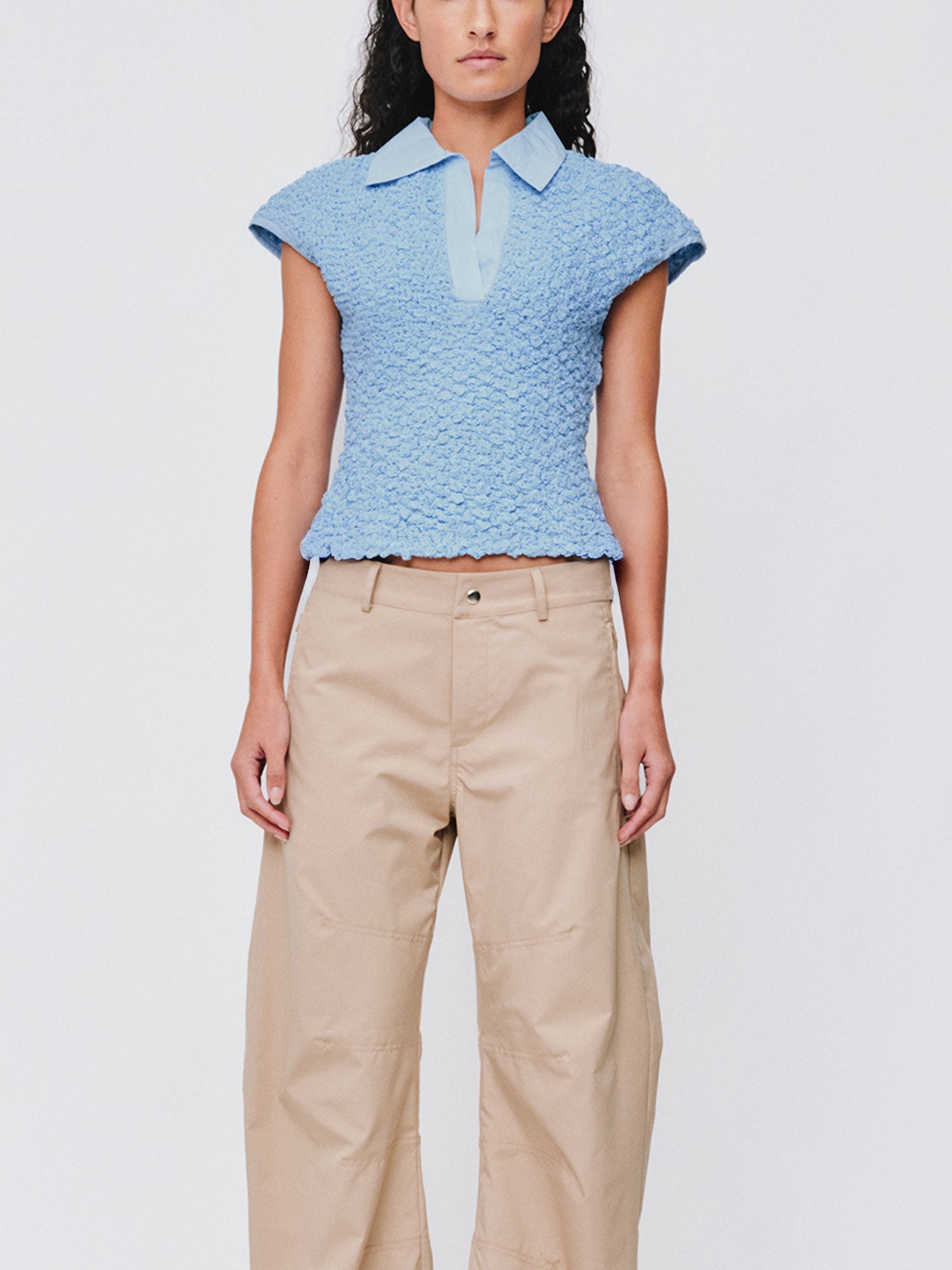 SERENA SHIRRED TOP | BLUE