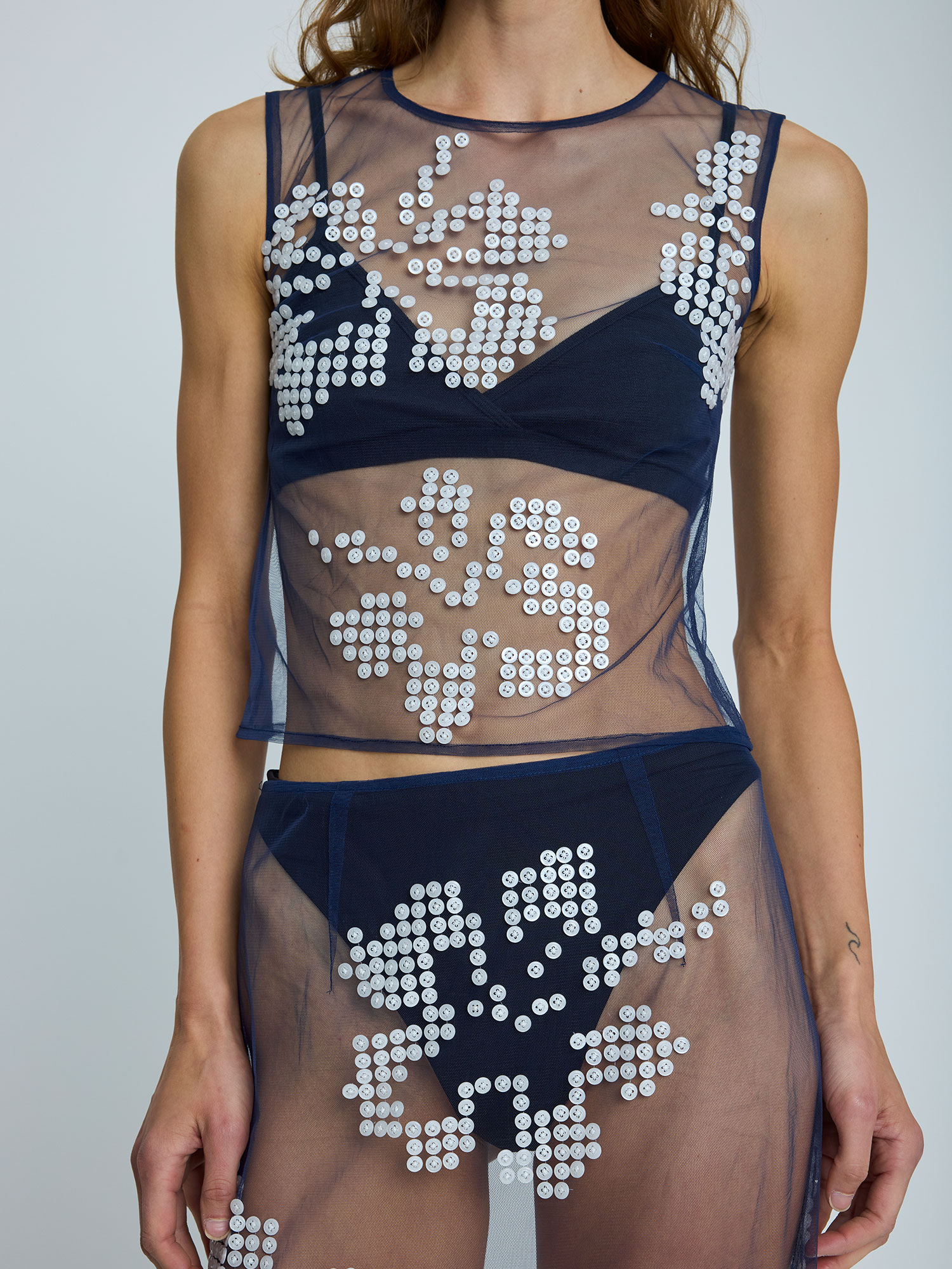 HIBISCUS BUTTON SKIRT | NAVY