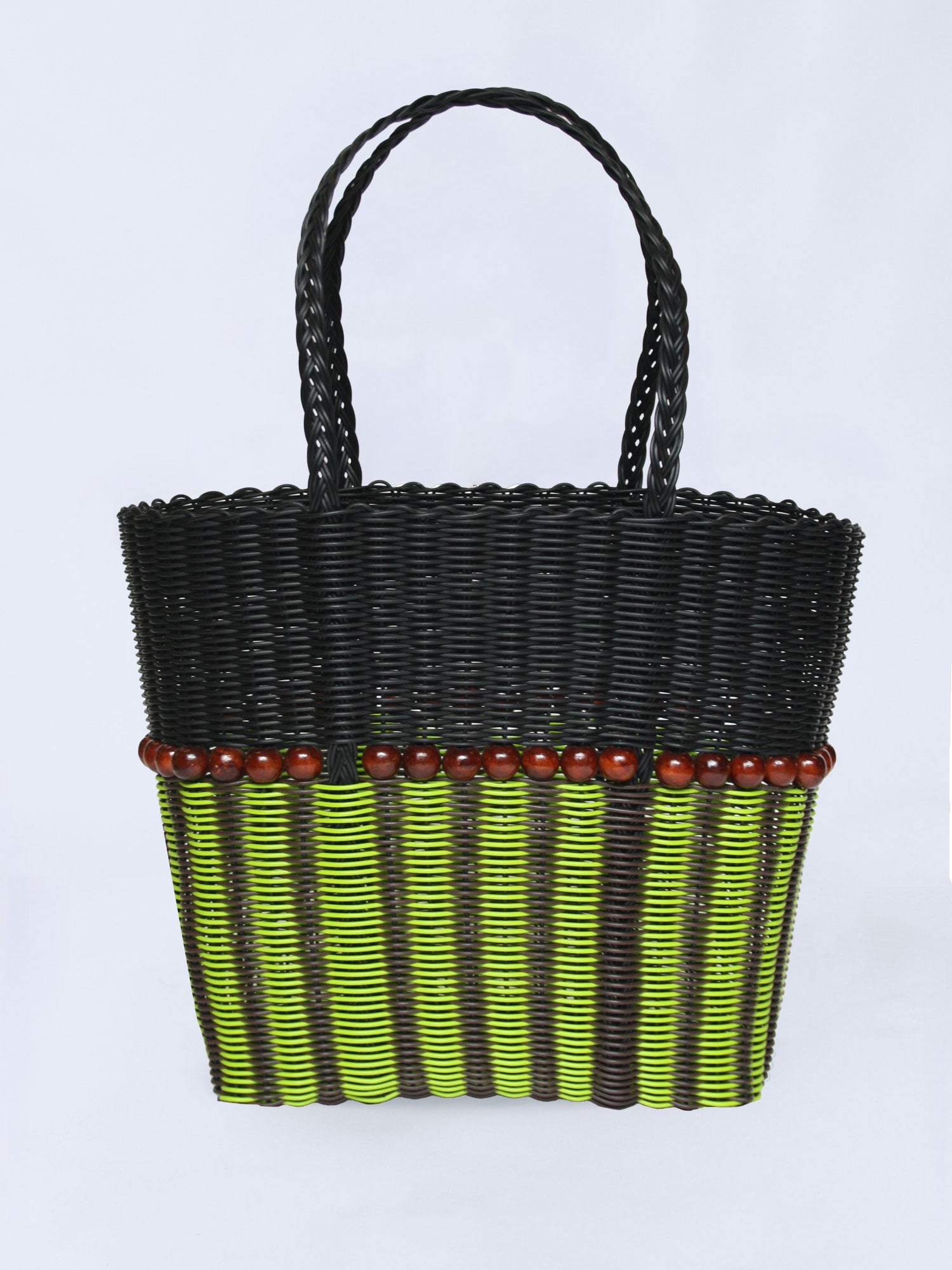 WOVEN BEADED BAG I BLACK/GREEN